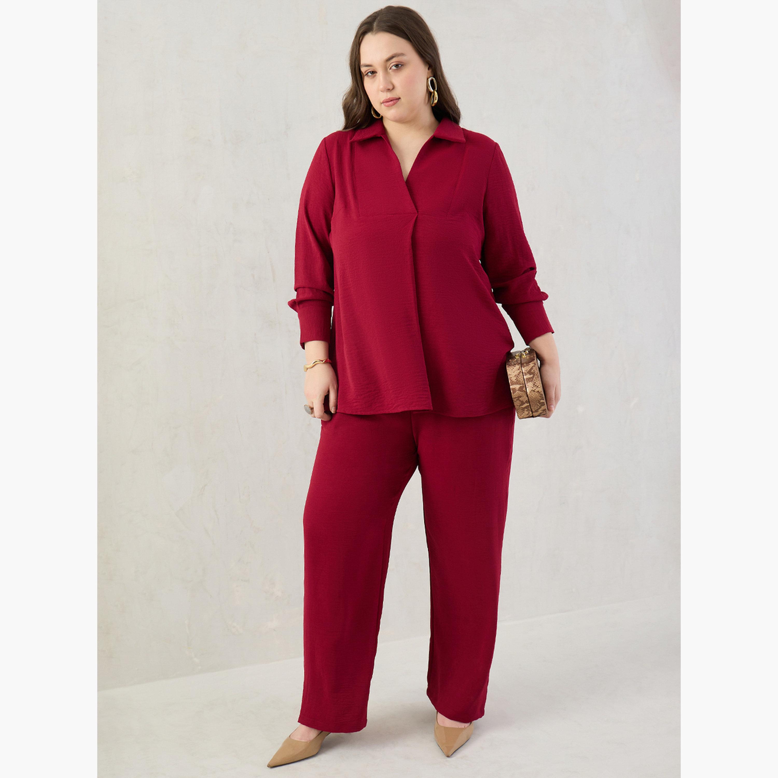 فيميلا - قميص وبنطال مفتوحان الياقة بمقاس واسع-women-clothing-coordsets-image-2