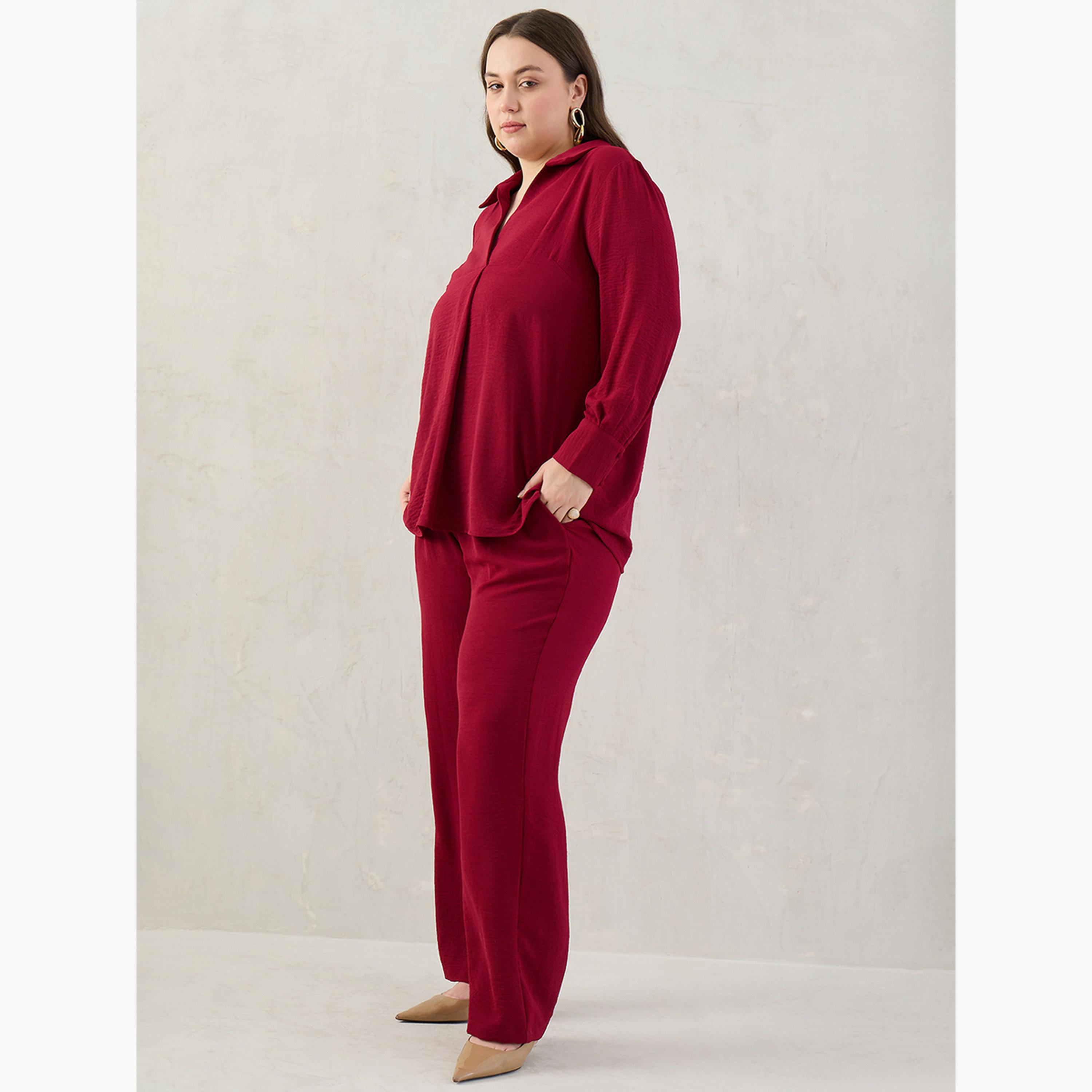 Femmella Plus Size Open Collar Shirt and Trousers Co-ords-women-clothing-coordsets-image-4