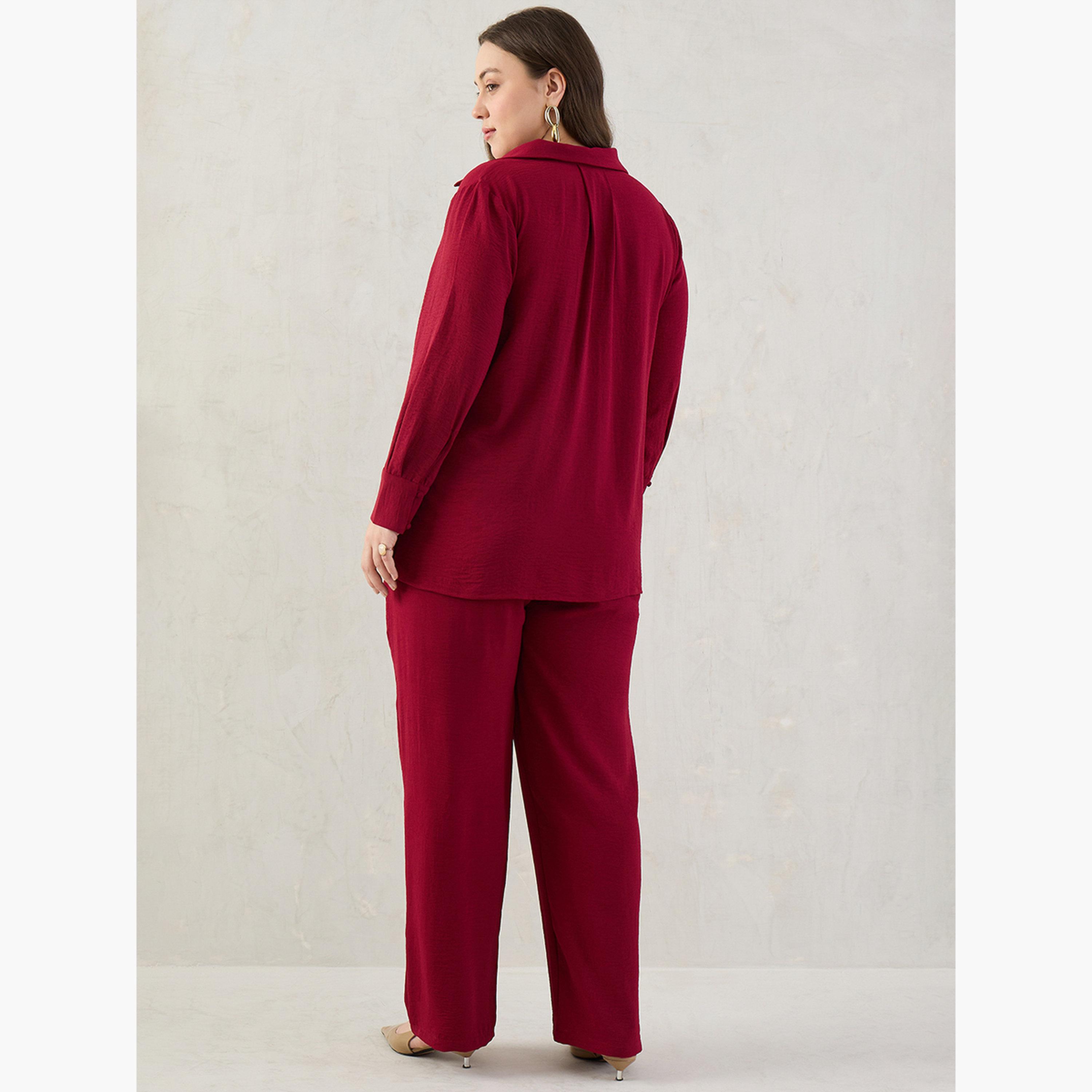 Femmella Plus Size Open Collar Shirt and Trousers Co-ords-women-clothing-coordsets-image-6