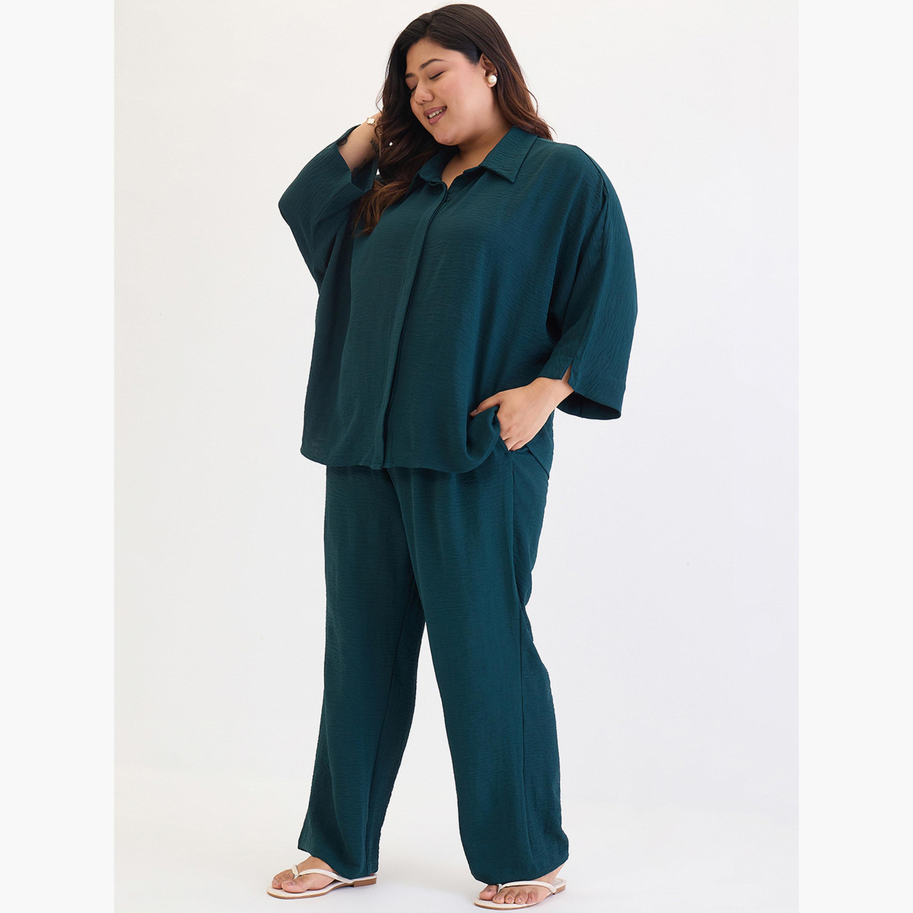 فيميلا - قميص وبنطال مريحان بمقاس واسع-women-clothing-coordsets-image-2