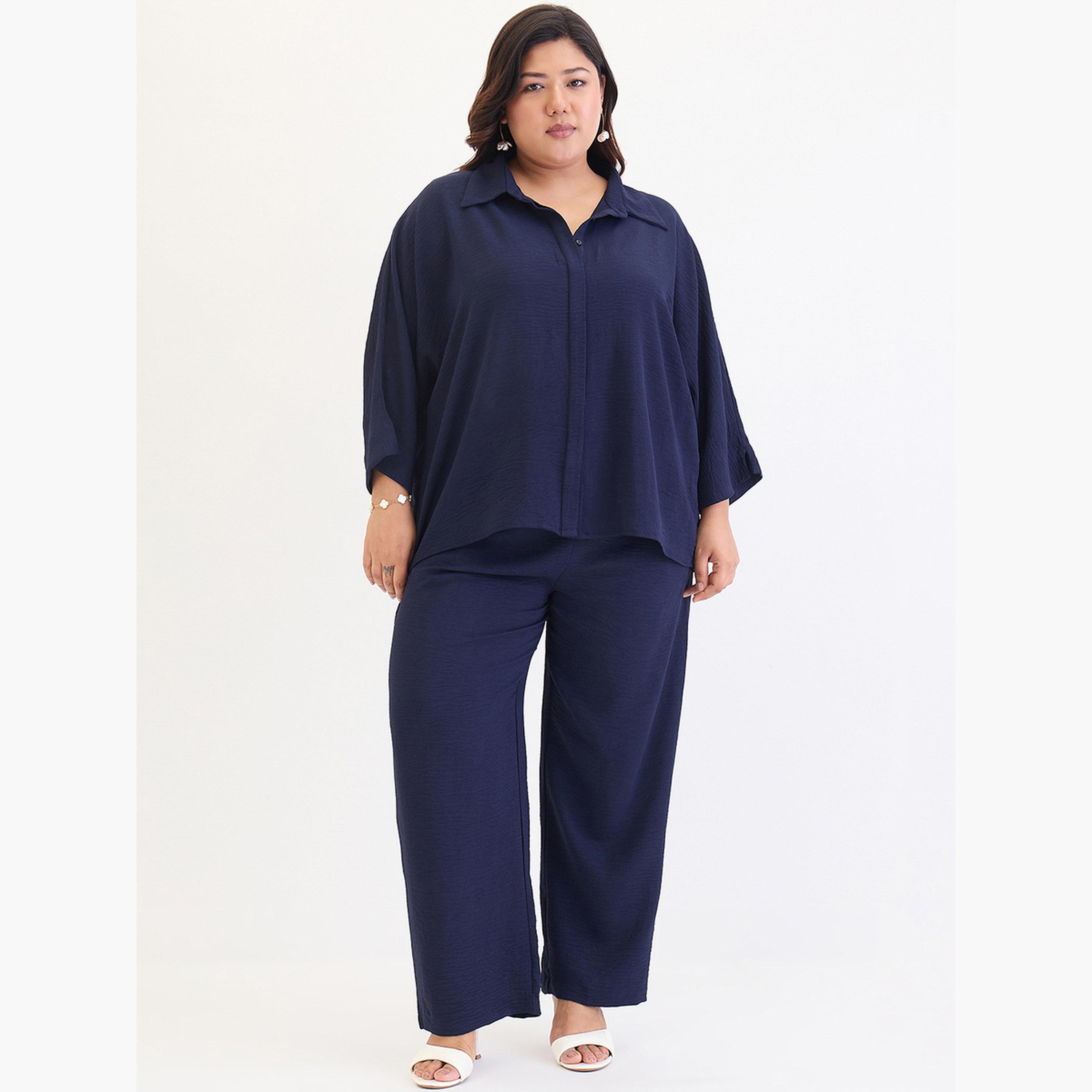 Femmella Plus Size Kimono Sleeve Shirt and Trousers Co-ords-women-clothing-coordsets-image-1
