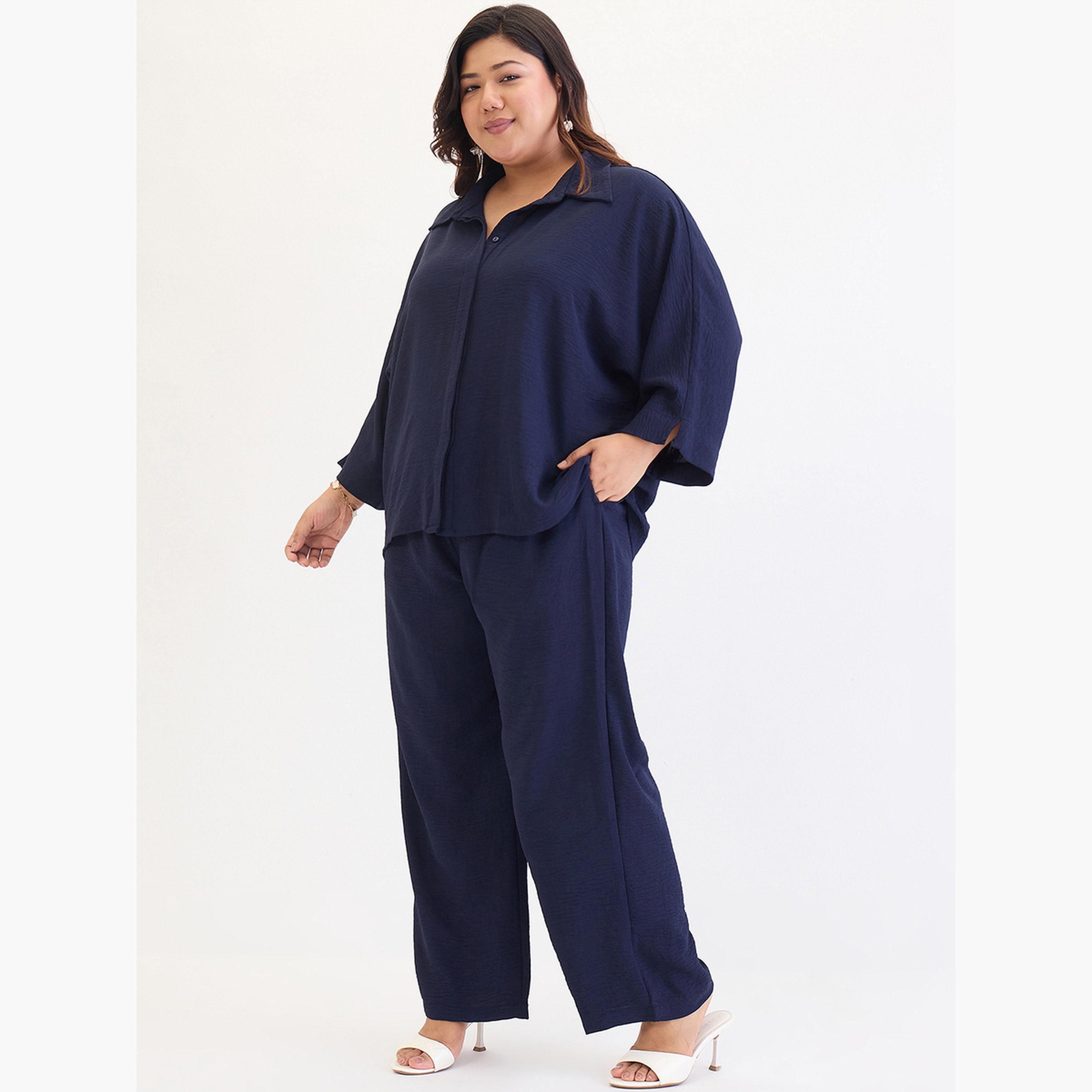 Femmella Plus Size Kimono Sleeve Shirt and Trousers Co-ords-women-clothing-coordsets-image-3
