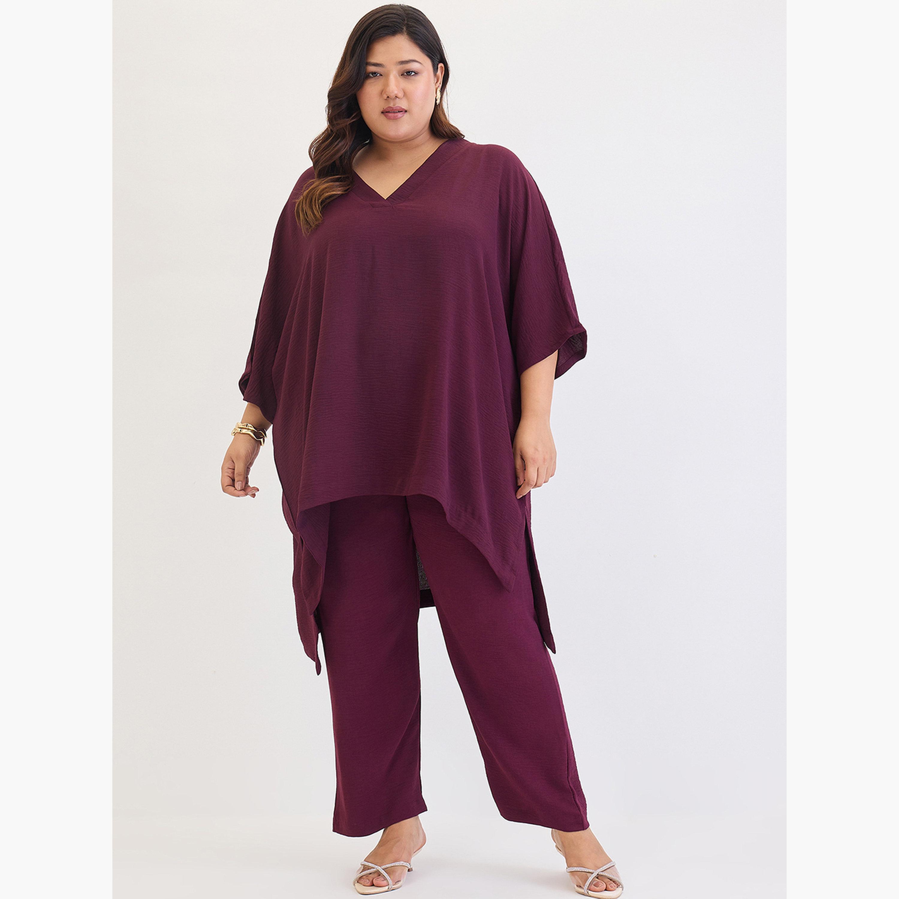 فيميلا - بلوزة وبنطال تصميم غير متماثل بمقاس واسع-women-clothing-coordsets-image-1