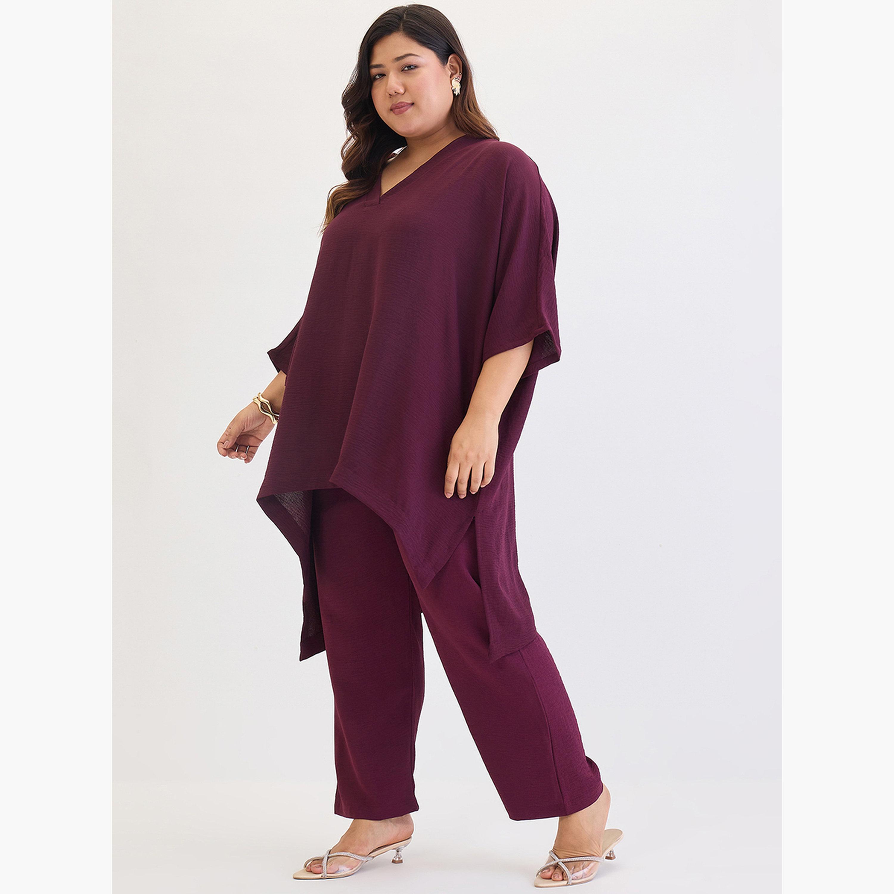 فيميلا - بلوزة وبنطال تصميم غير متماثل بمقاس واسع-women-clothing-coordsets-image-3