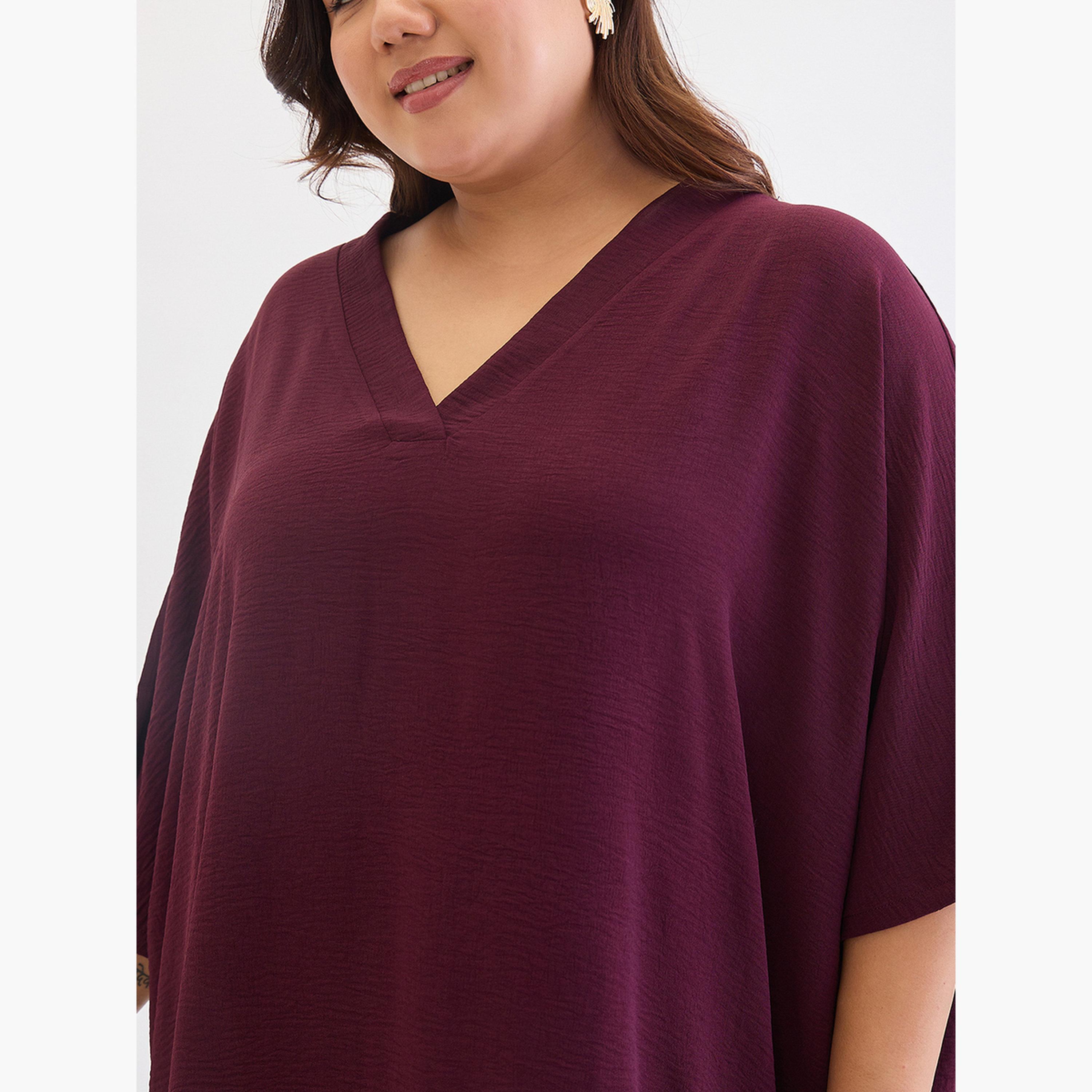 فيميلا - بلوزة وبنطال تصميم غير متماثل بمقاس واسع-women-clothing-coordsets-image-4