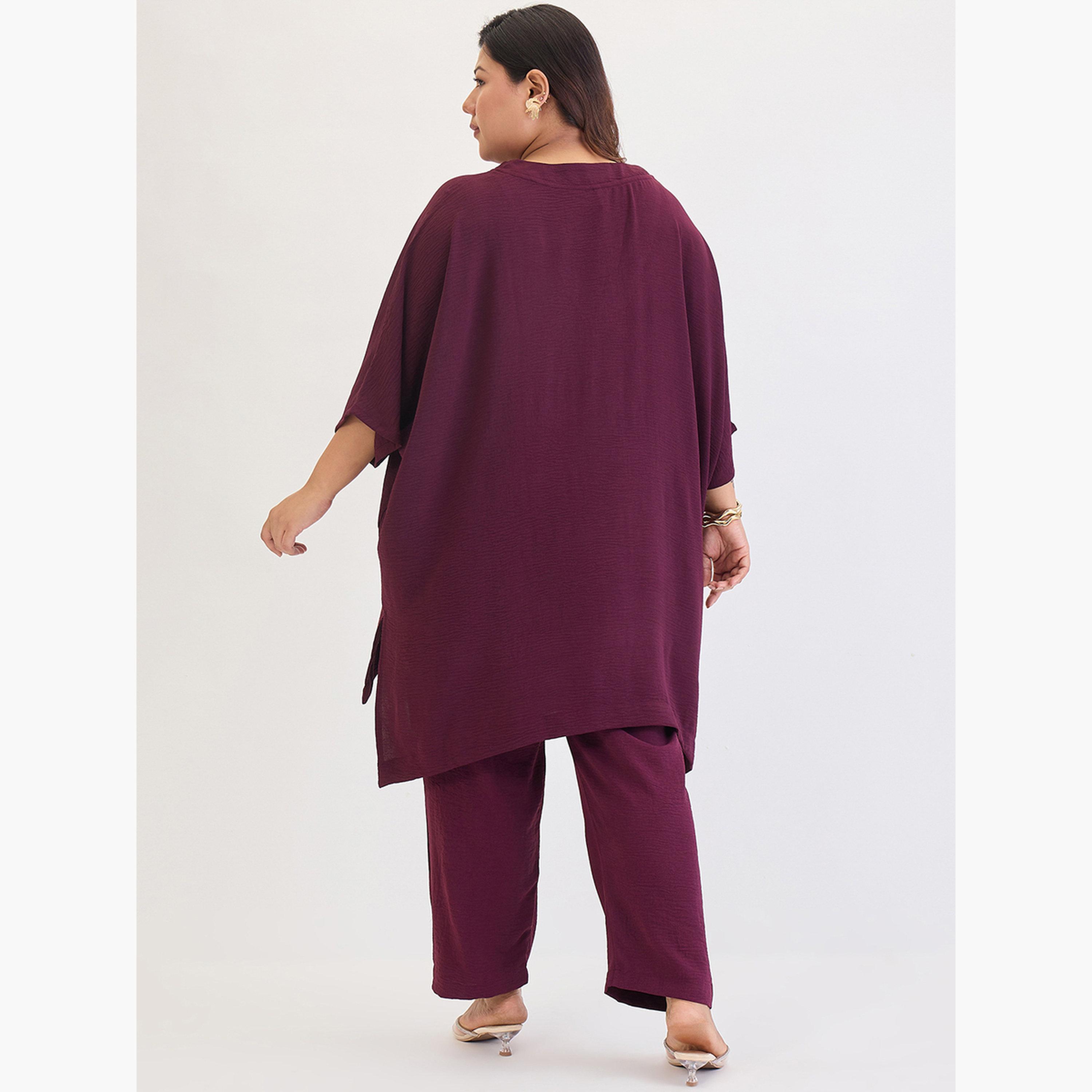 فيميلا - بلوزة وبنطال تصميم غير متماثل بمقاس واسع-women-clothing-coordsets-image-6