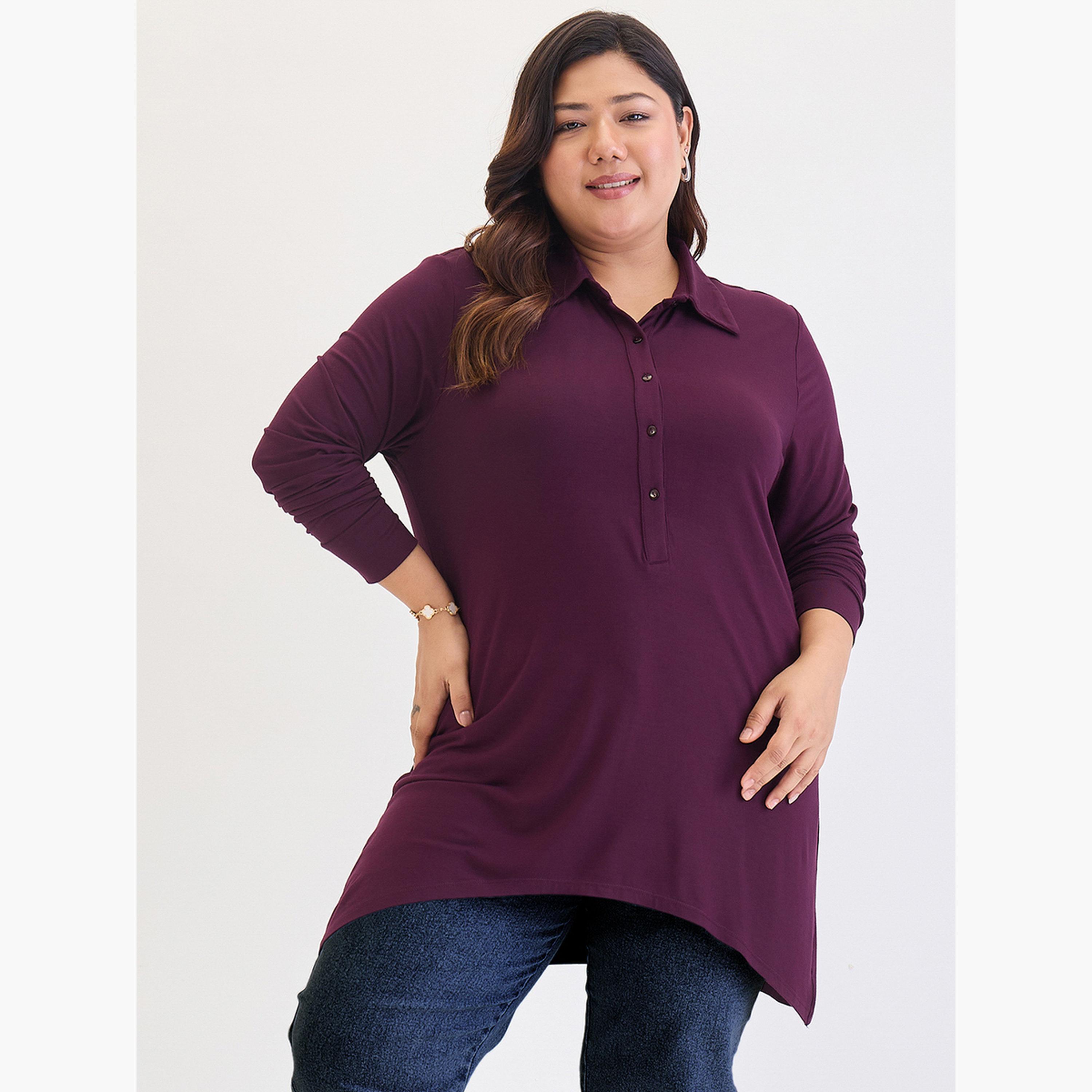 Femmella Plus Size Purple High Low Hem Tunic Top-women-clothing-tshirts-image-1