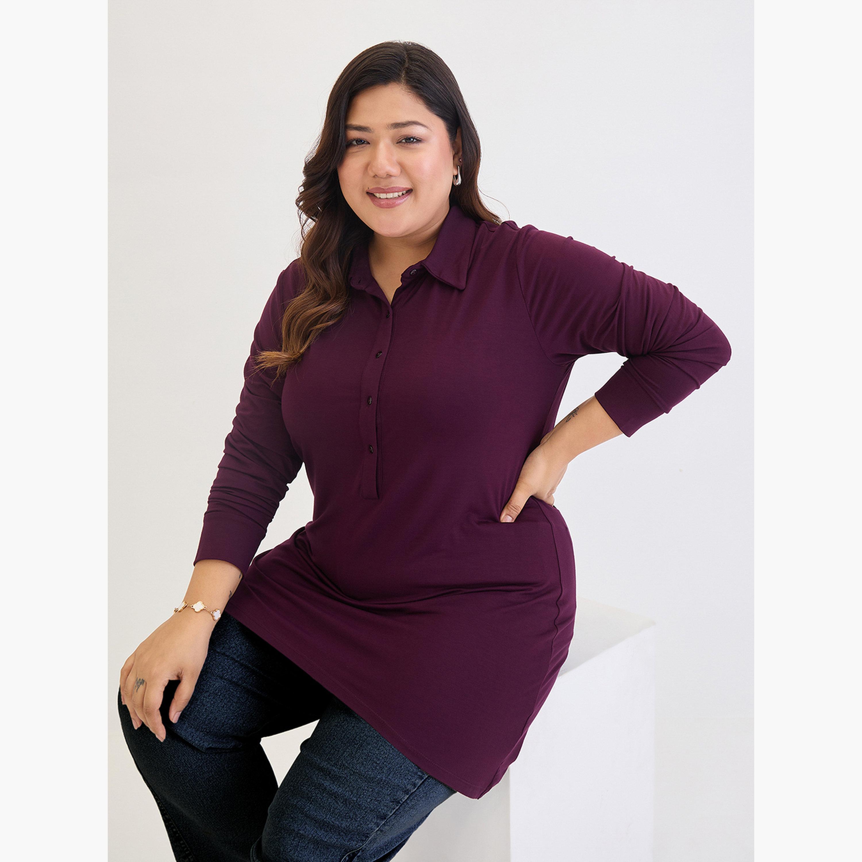 Femmella Plus Size Purple High Low Hem Tunic Top-women-clothing-tshirts-image-3