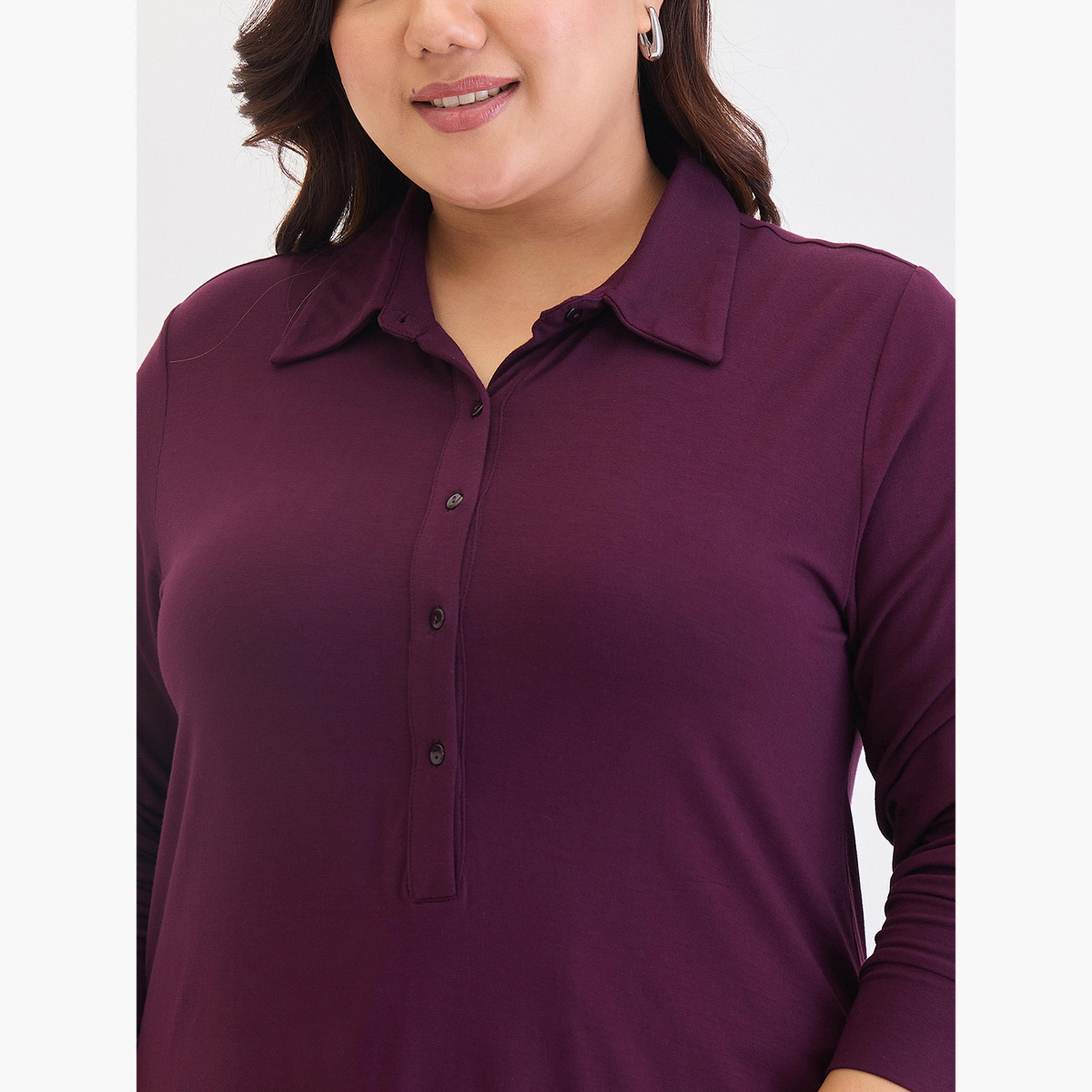 Femmella Plus Size Purple High Low Hem Tunic Top-women-clothing-tshirts-image-4