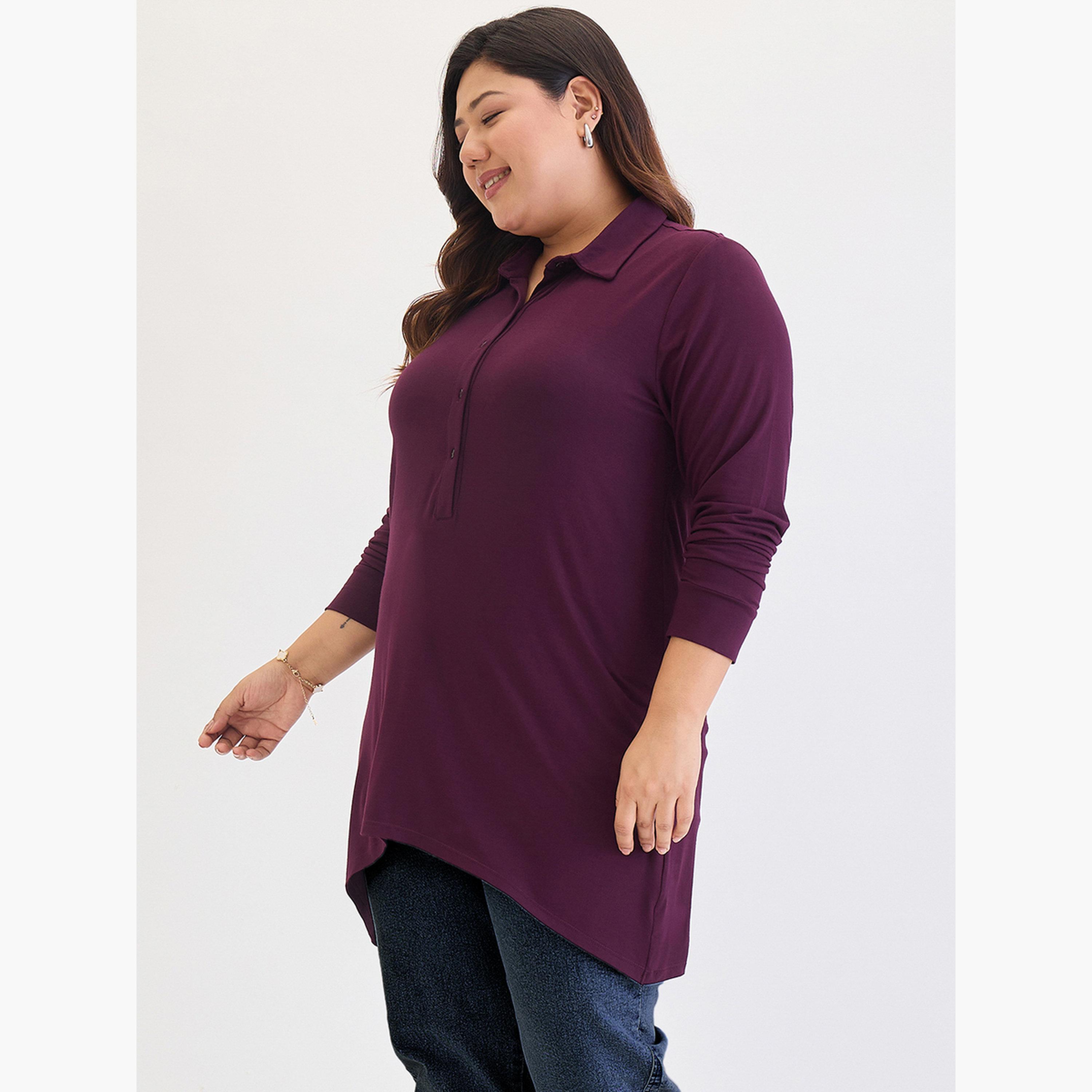 فيميلا - بلوزة تونيك أرجوانية بمقاس واسع وحافة عالية ومنخفضة-women-clothing-tshirts-image-5