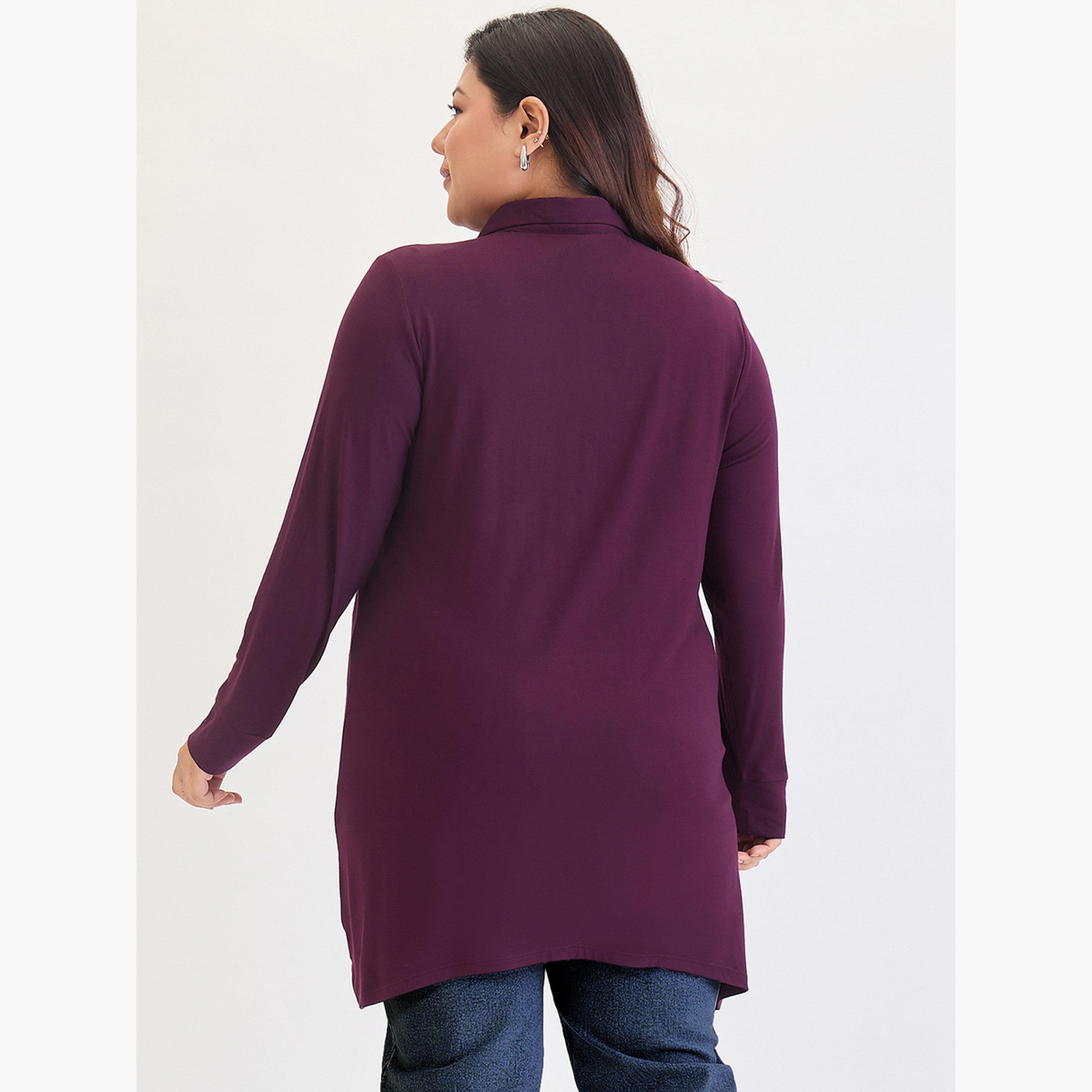 Femmella Plus Size Purple High Low Hem Tunic Top-women-clothing-tshirts-image-6
