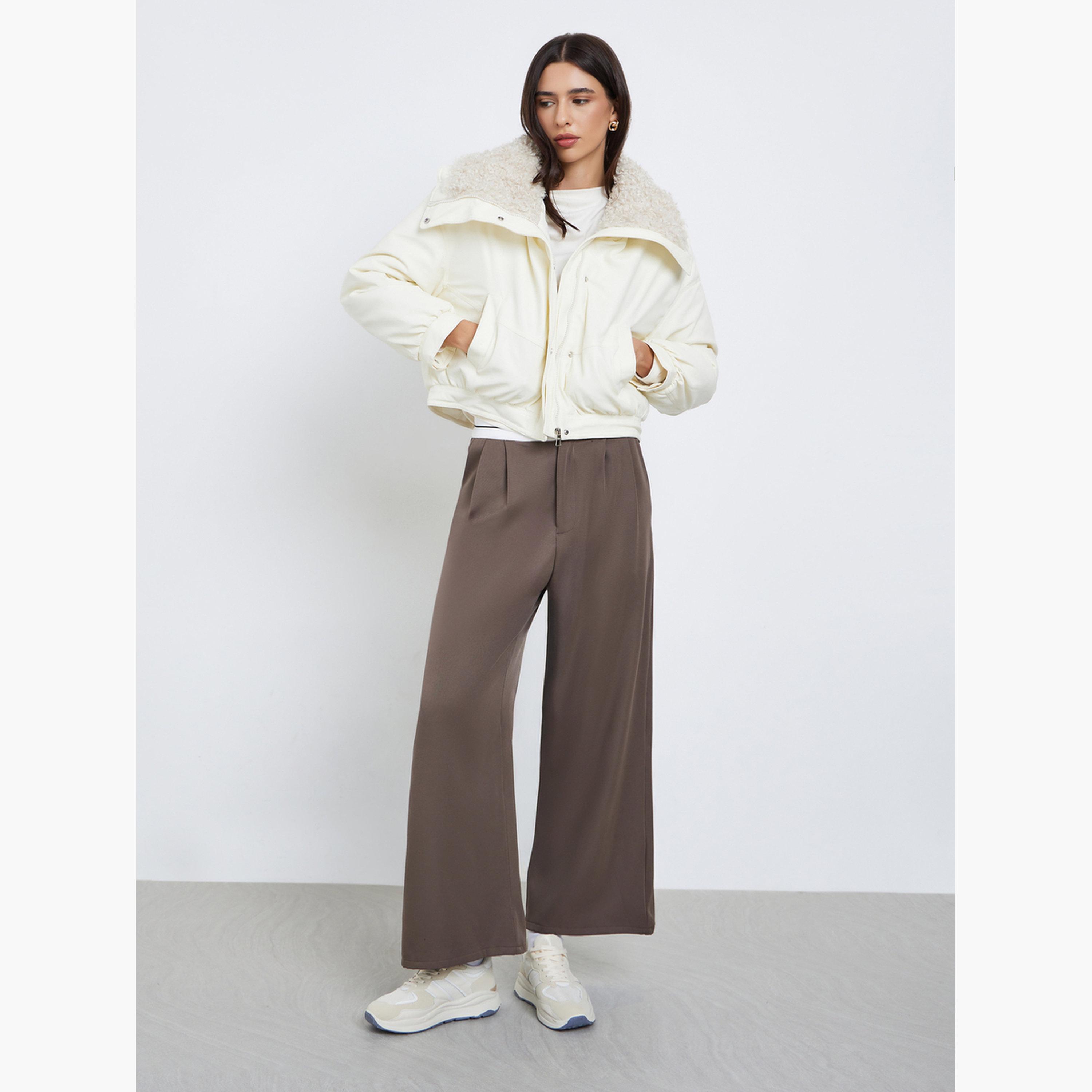 Styli Solid Collared Long Sleeves Women's Snap Button Bomber Jacket-women-winterwear-coatsandjackets-jackets-image-2