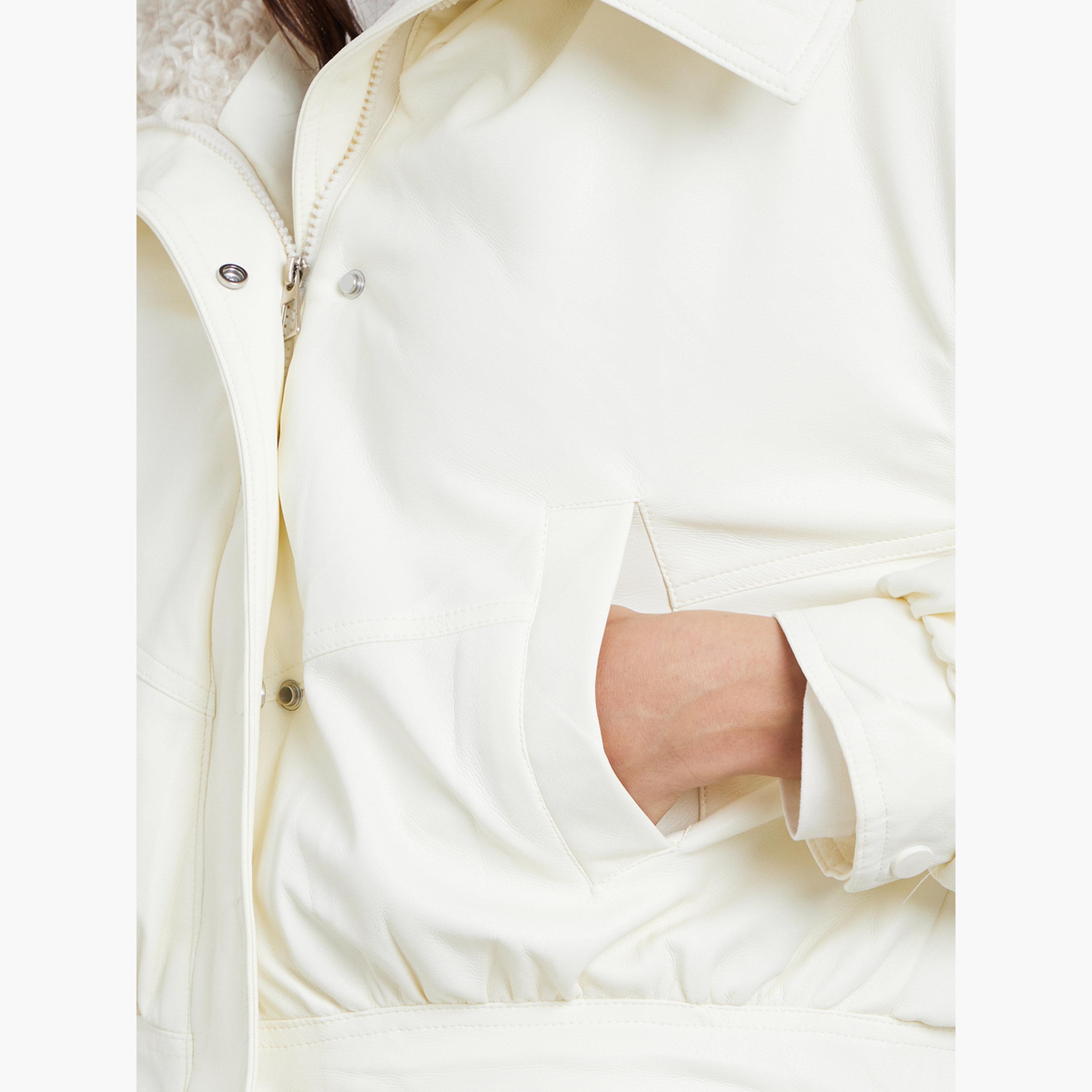 Styli Solid Collared Long Sleeves Women's Snap Button Bomber Jacket-women-winterwear-coatsandjackets-jackets-image-5