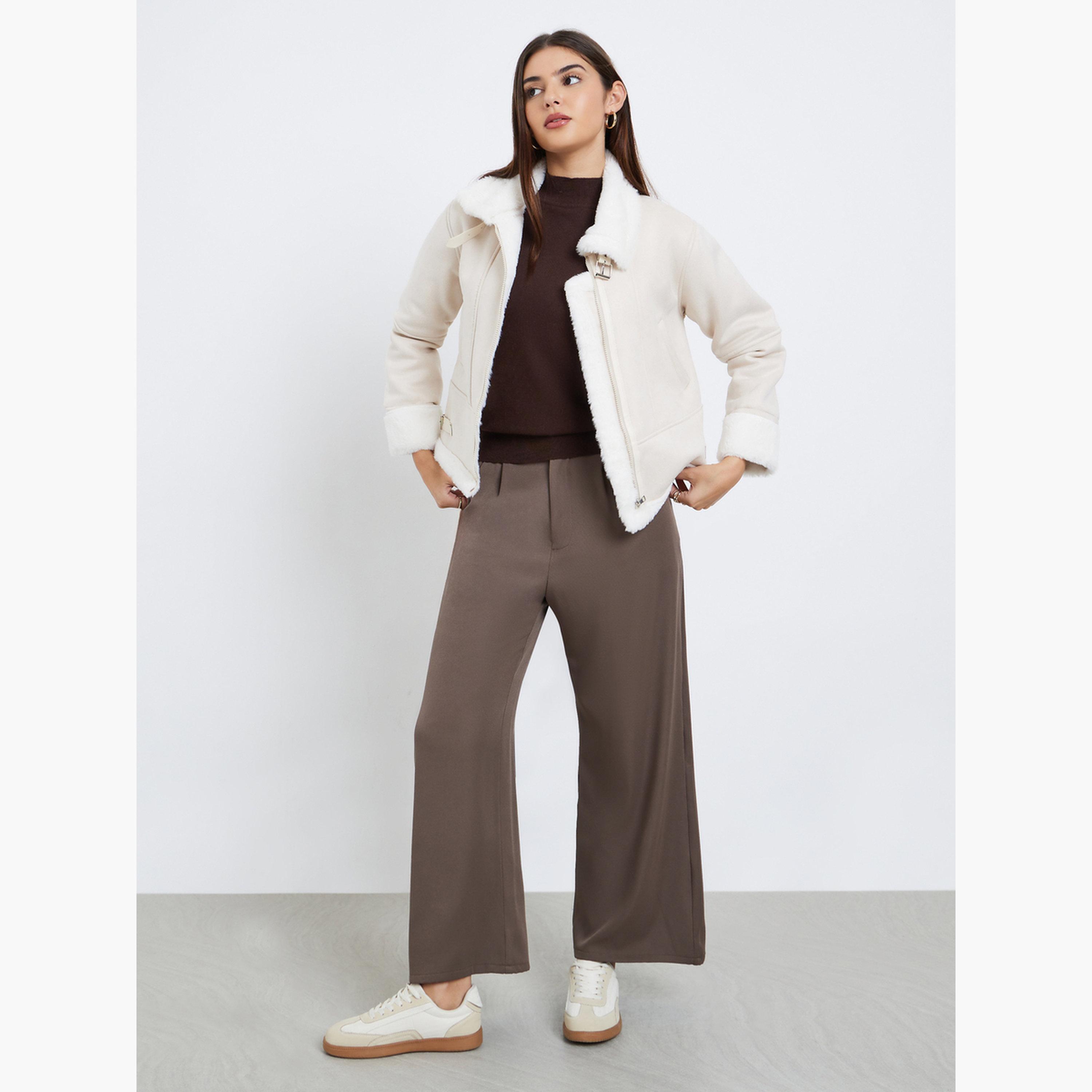 Styli Solid Collared Long Sleeves Women's Zip Through Aviator Jacket-women-winterwear-coatsandjackets-jackets-image-2