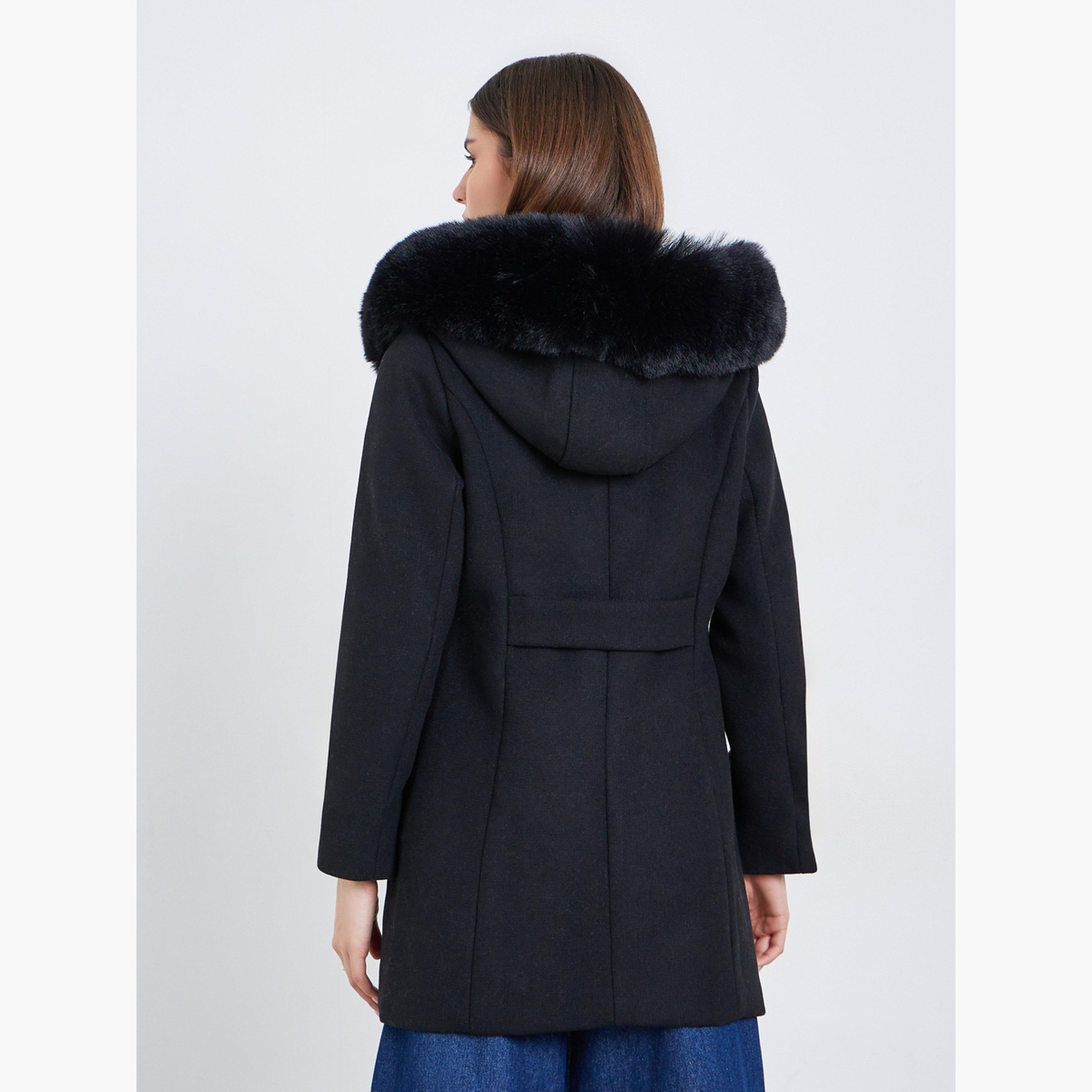 ستايلي - معطف نسائي أسود طويل من الصوف مع قبعة مصنوعة من الفرو الصناعي-women-winterwear-coatsandjackets-coats-image-3