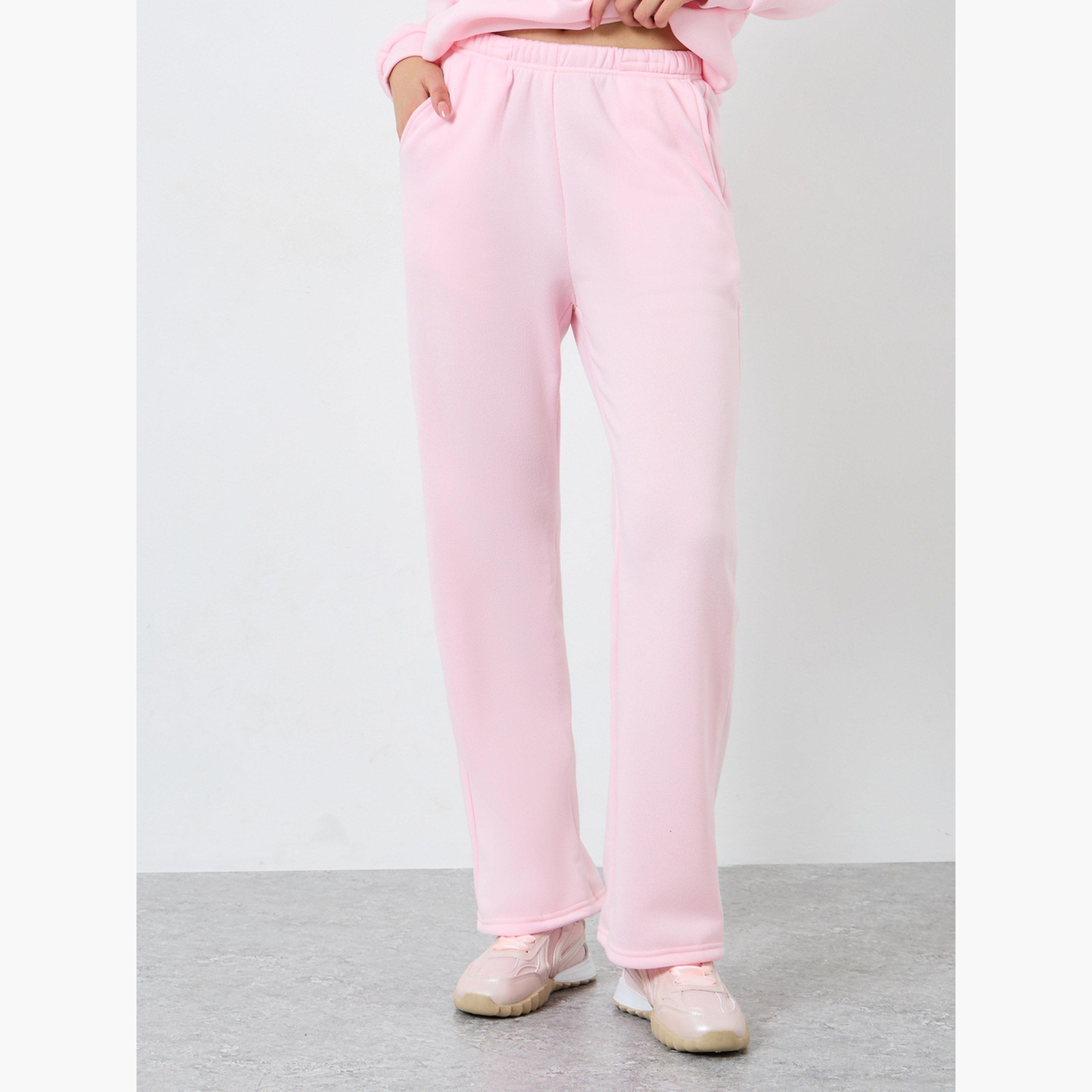 ستايلي - هودي وردي سادة مع بنطال رياضي برباط للنساء-women-clothing-coordsets-image-5