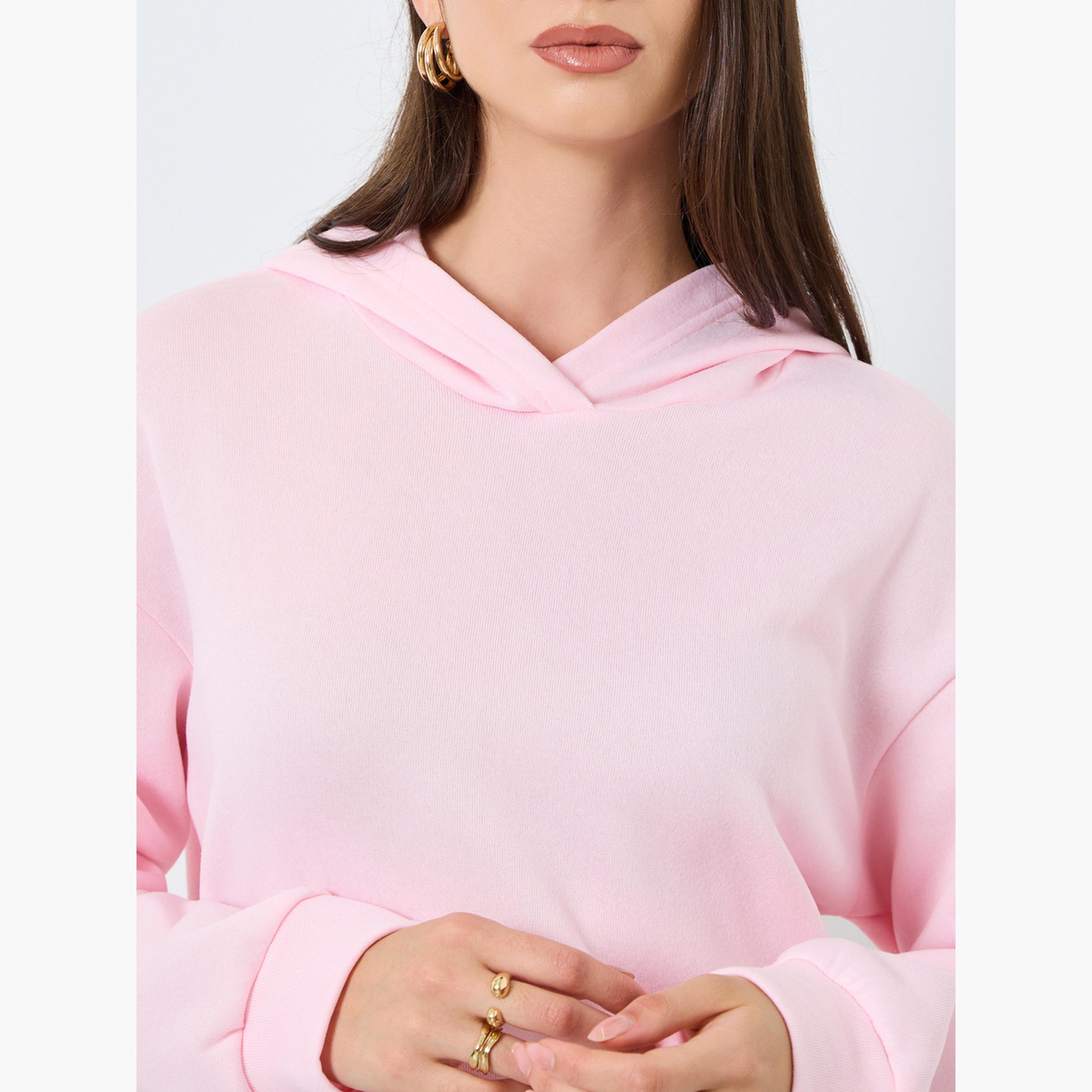 Styli Women Pink Solid Hoodie and Drawstring Joggers Co-Ords-women-clothing-coordsets-image-6