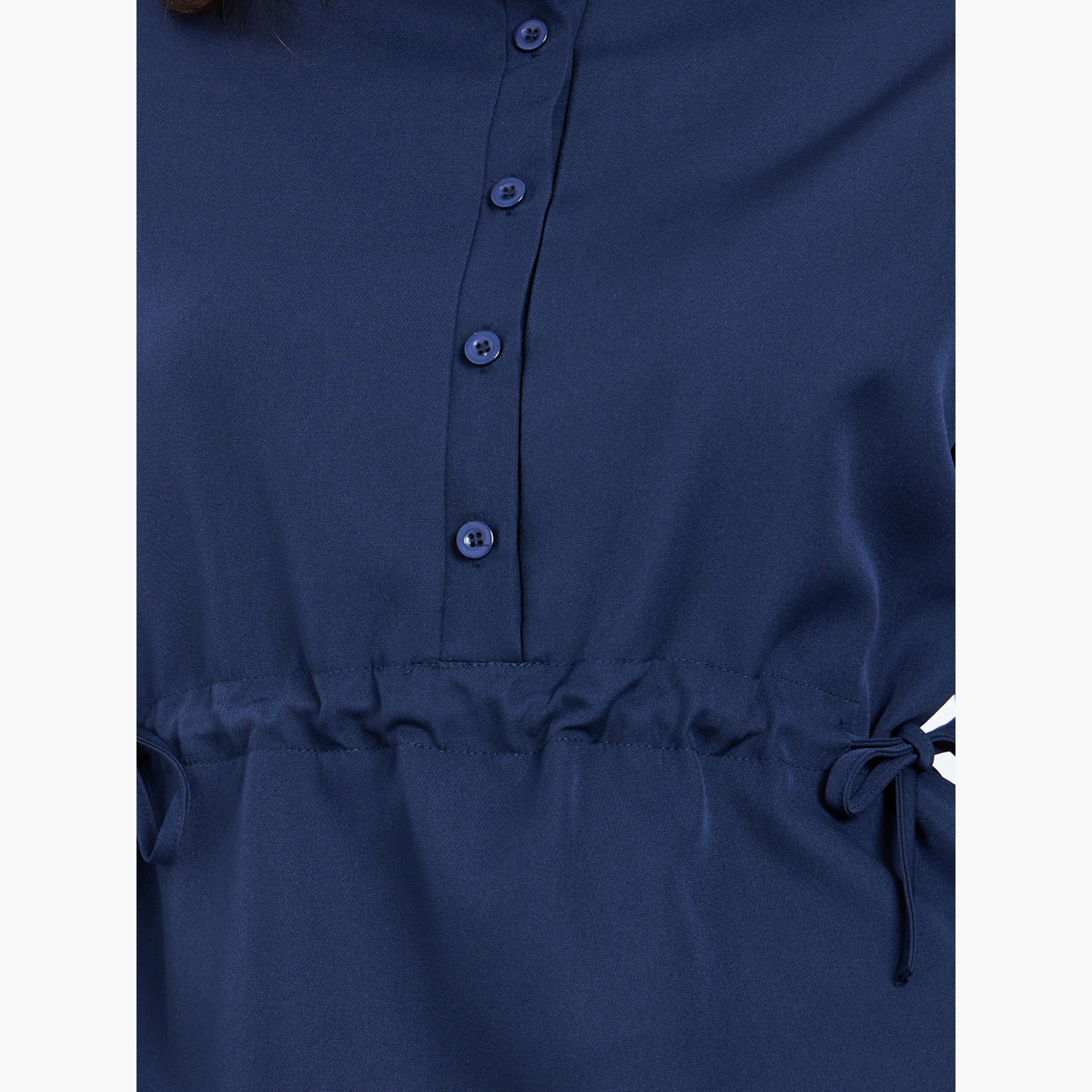 ستايلي - قميص وبنطال بتصميم متناسق مع رباط لون أزرق داكن للنساء-women-clothing-coordsets-image-5