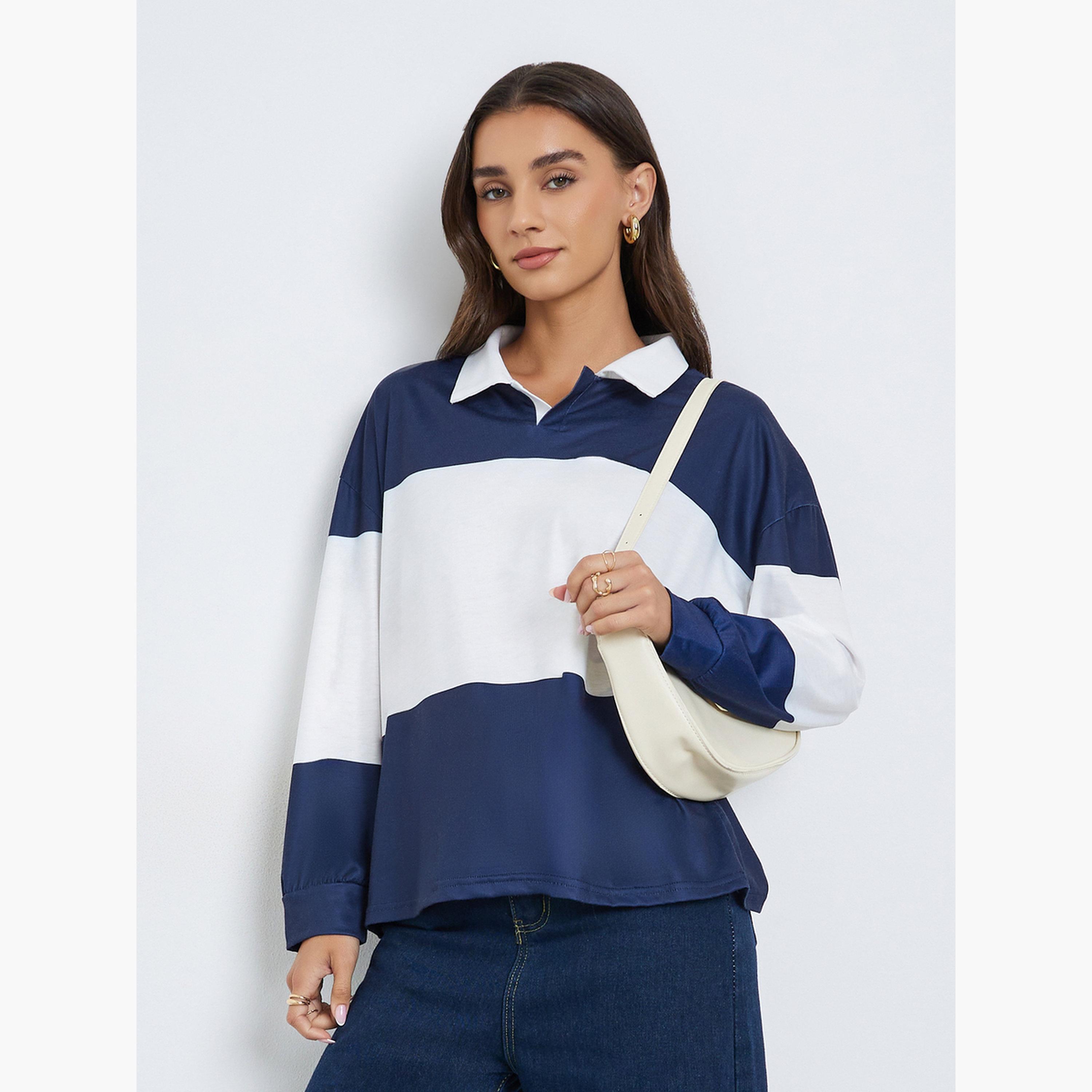 Styli Women Color Block Oversized Polo T-Shirt-women-clothing-tshirts-image-1