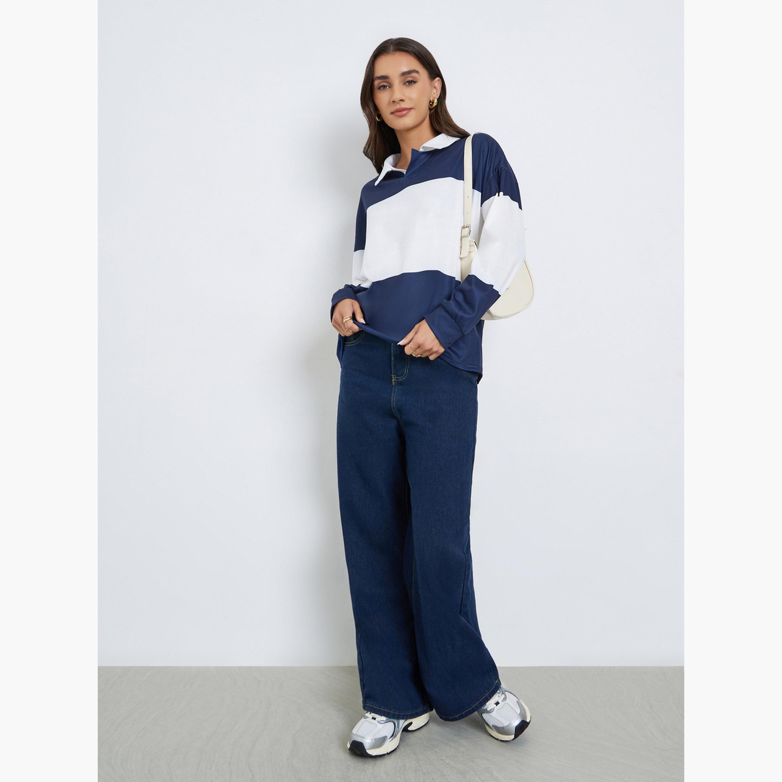 Styli Women Color Block Oversized Polo T-Shirt-women-clothing-tshirts-image-2