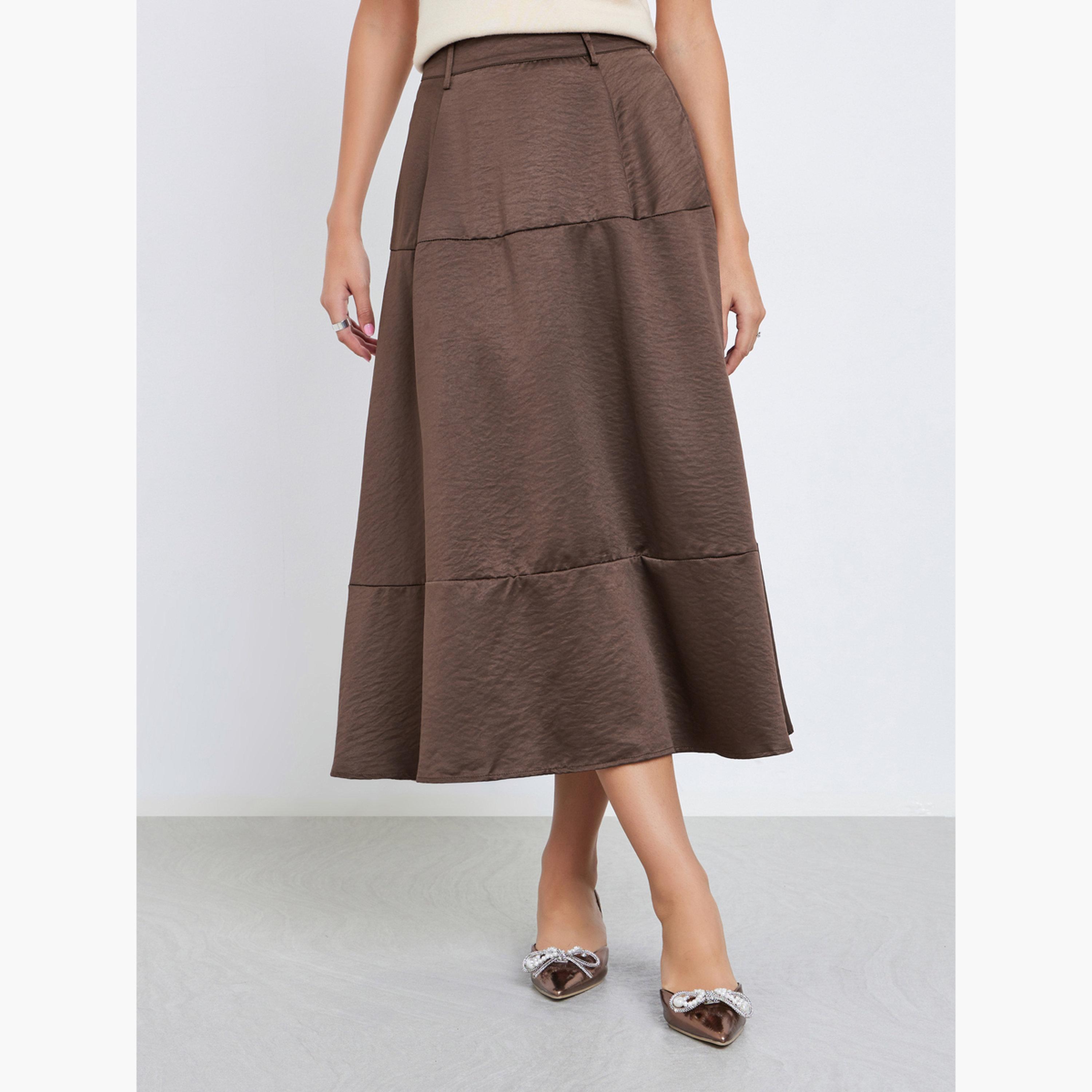 Styli Women Solid High Rise Tiered Midi Skirt-women-clothing-bottoms-skirts-image-1