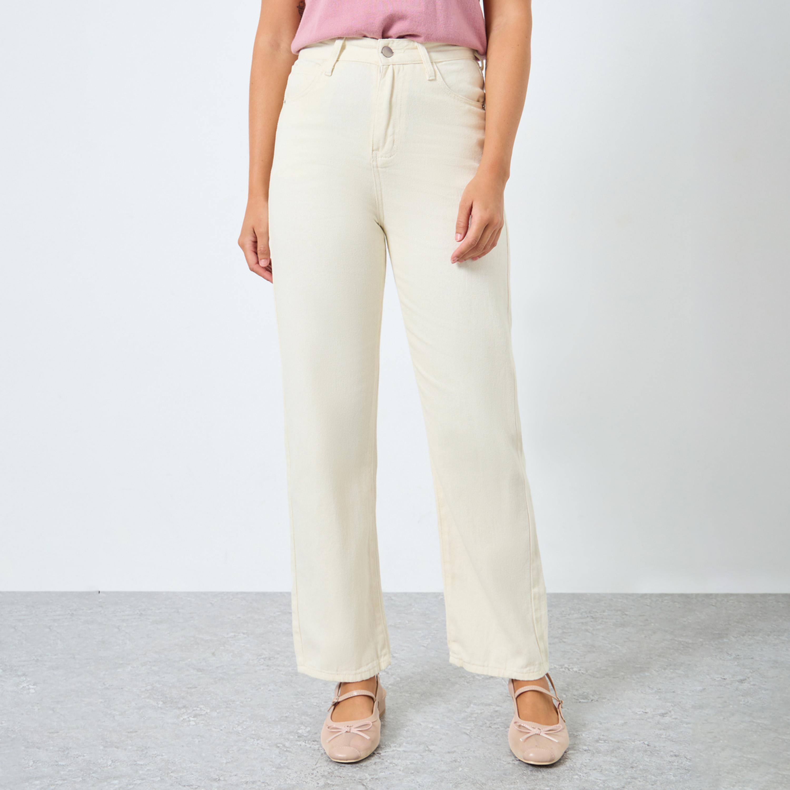 ستايلي - بنطال جينز كاجوال مستقيم الساق لون أبيض العاجي-women-clothing-bottoms-jeans-image-1