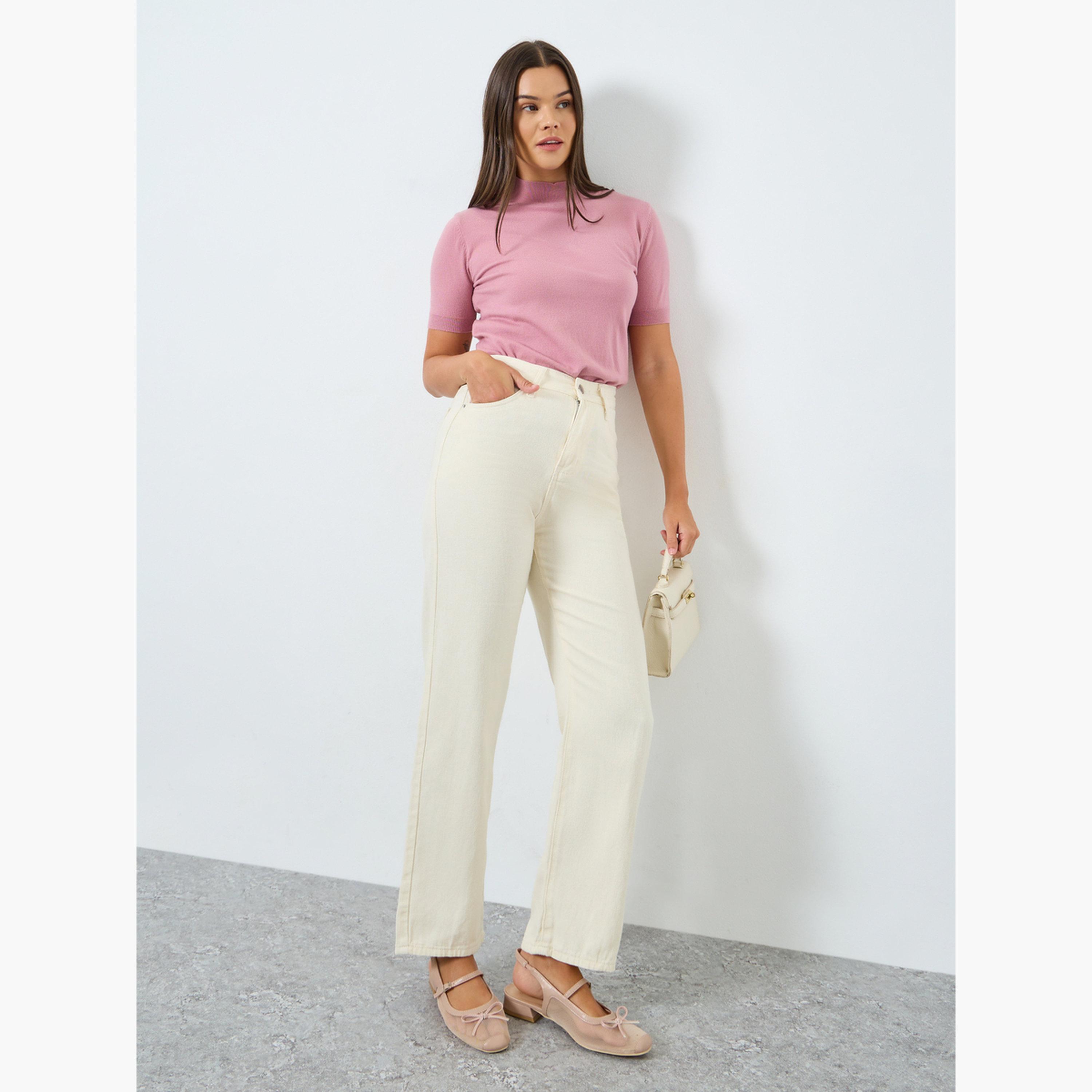 ستايلي - بنطال جينز كاجوال مستقيم الساق لون أبيض العاجي-women-clothing-bottoms-jeans-image-2