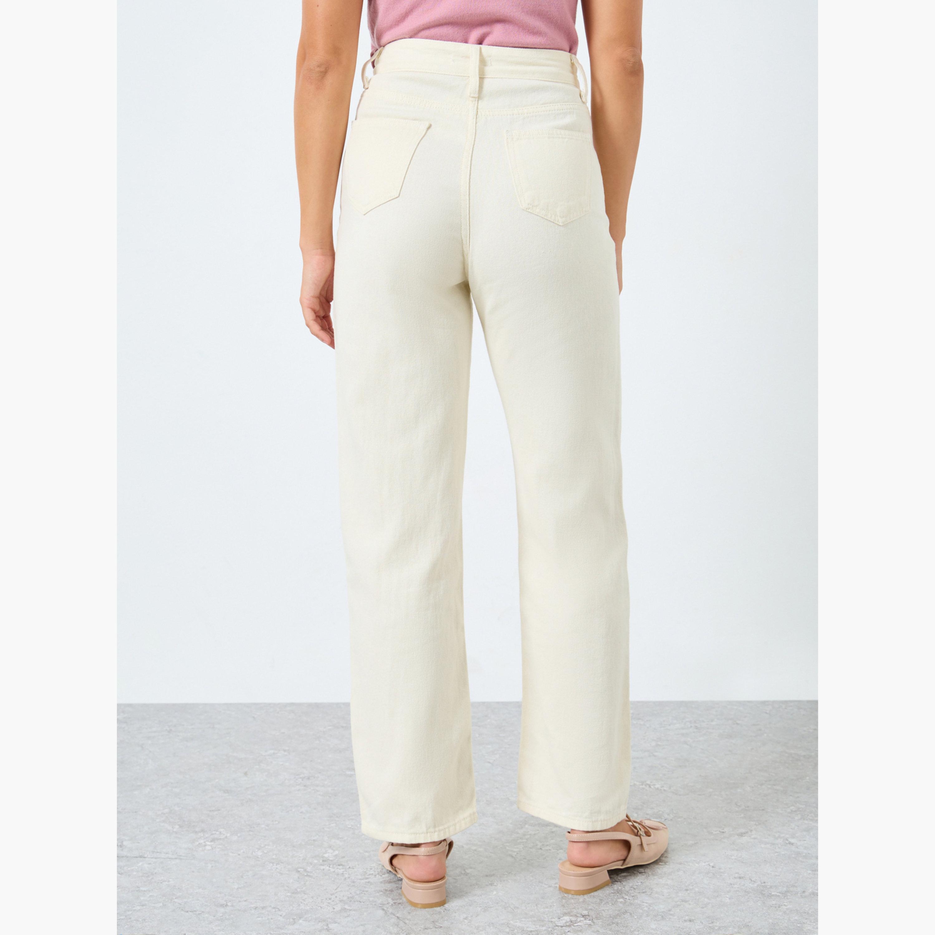 ستايلي - بنطال جينز كاجوال مستقيم الساق لون أبيض العاجي-women-clothing-bottoms-jeans-image-4