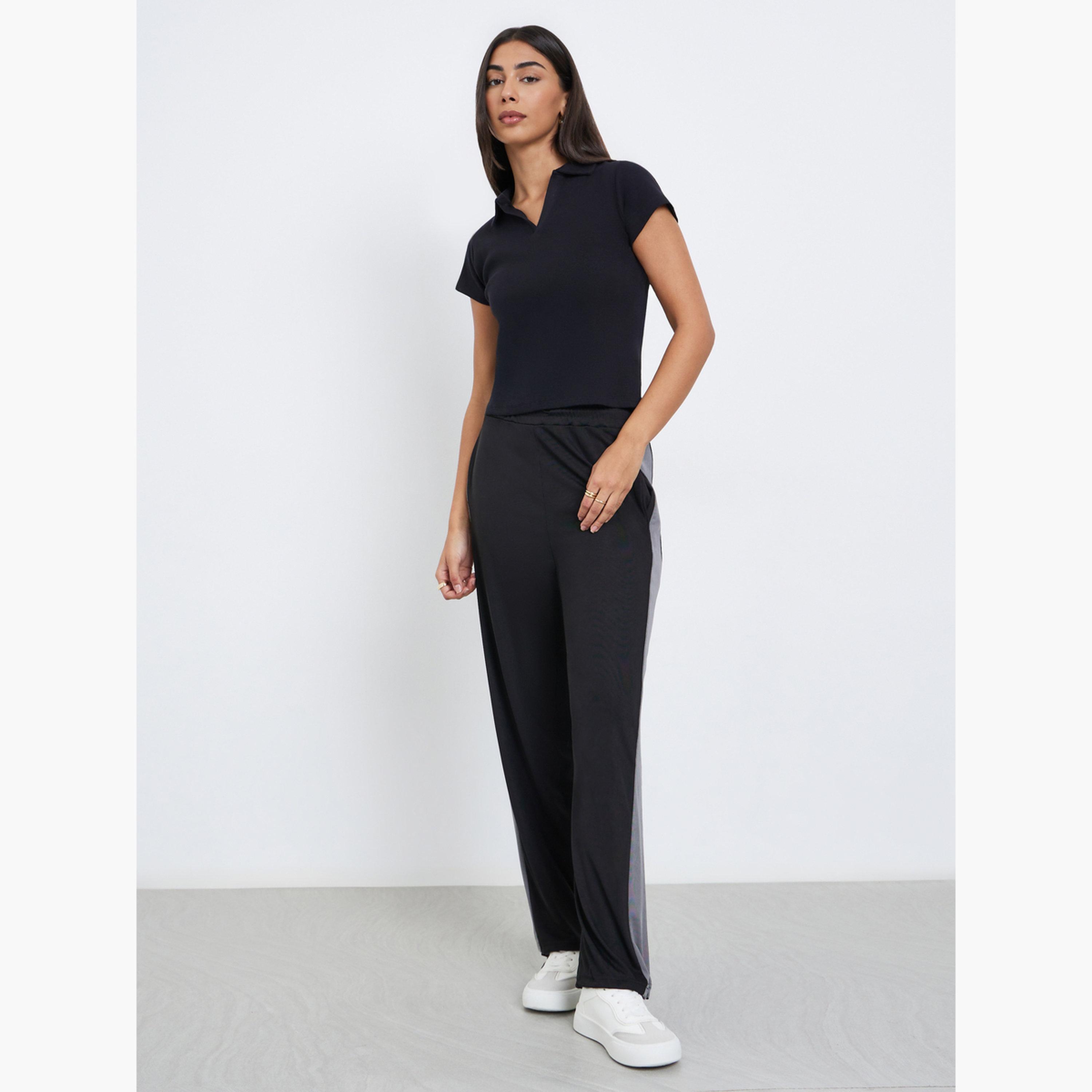 Styli Black Relaxed Fit Joggers with Side Striped-women-clothing-bottoms-joggers-image-2