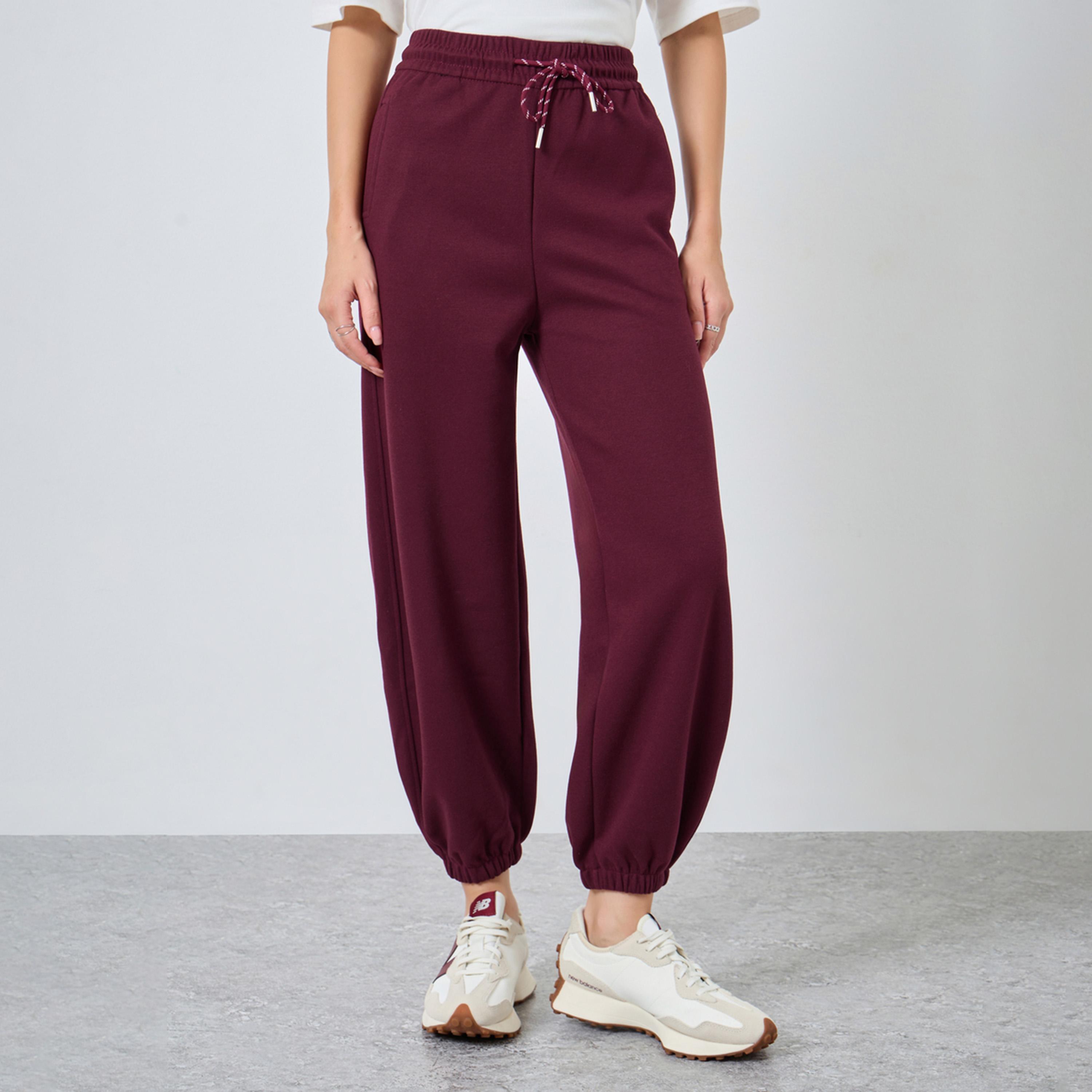 Styli Burgundy Wide Leg Joggers-women-clothing-bottoms-joggers-image-1
