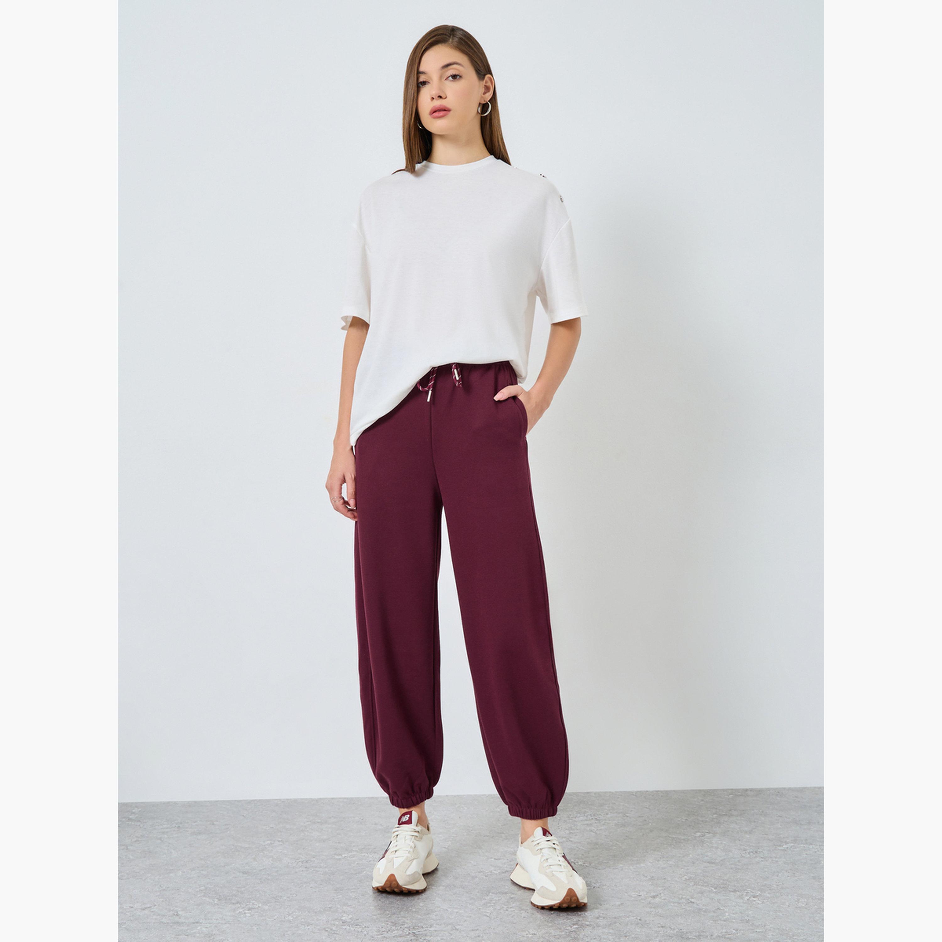 ستايلي - بنطال رياضي واسع الساق لون برغندي-women-clothing-bottoms-joggers-image-2