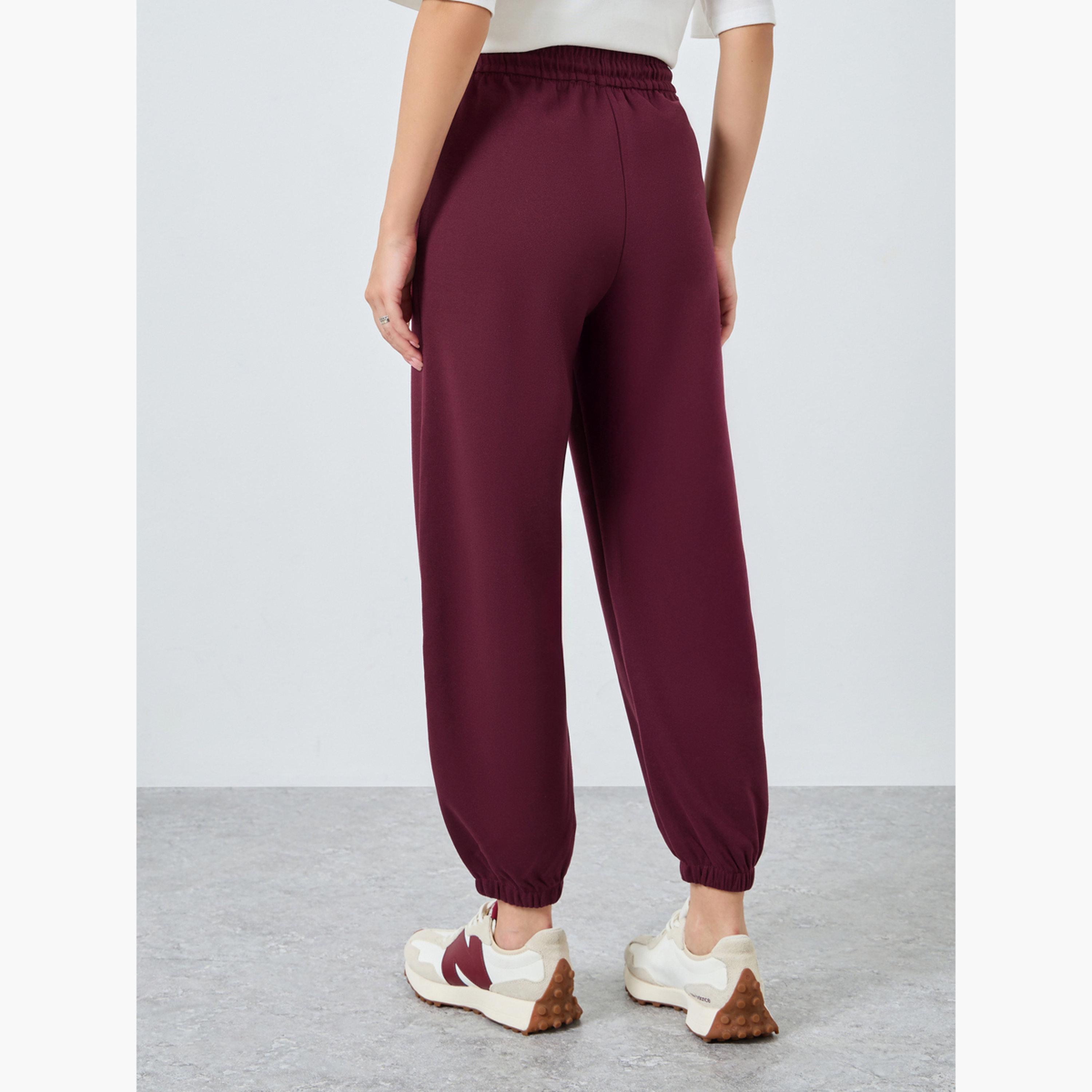 ستايلي - بنطال رياضي واسع الساق لون برغندي-women-clothing-bottoms-joggers-image-3
