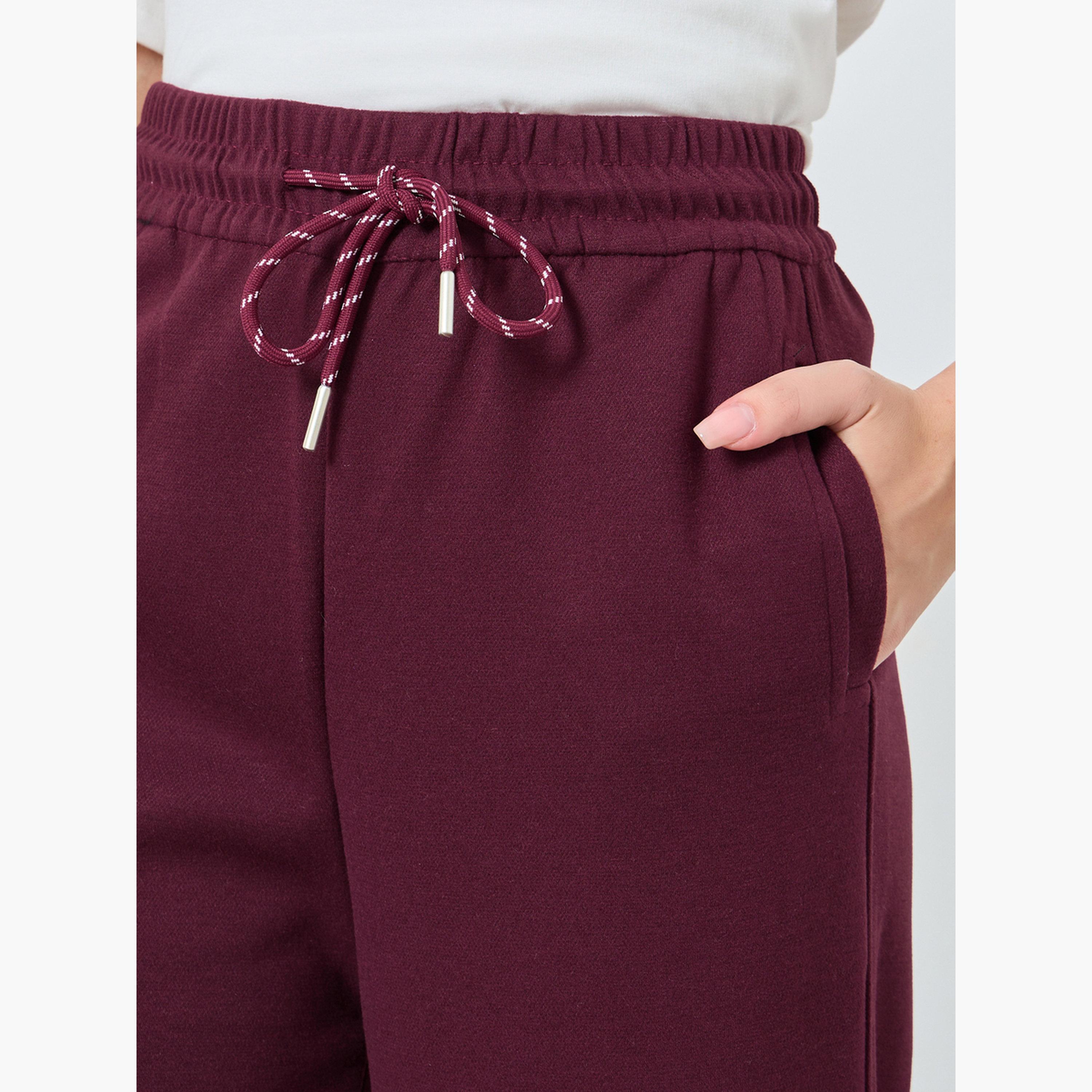 ستايلي - بنطال رياضي واسع الساق لون برغندي-women-clothing-bottoms-joggers-image-4