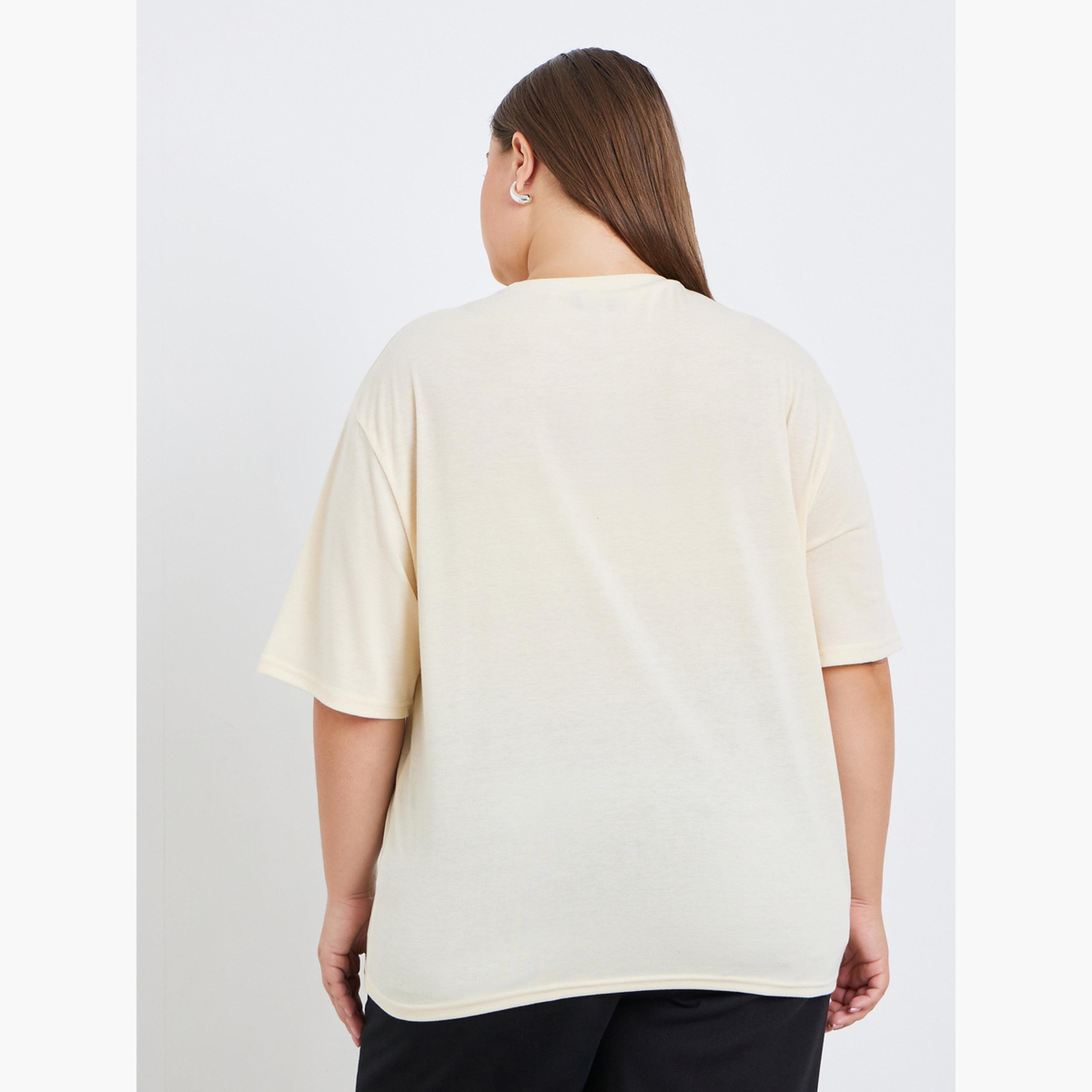 Styli Plus Size Beige Embellished T-Shirt-women-clothing-tshirts-image-4