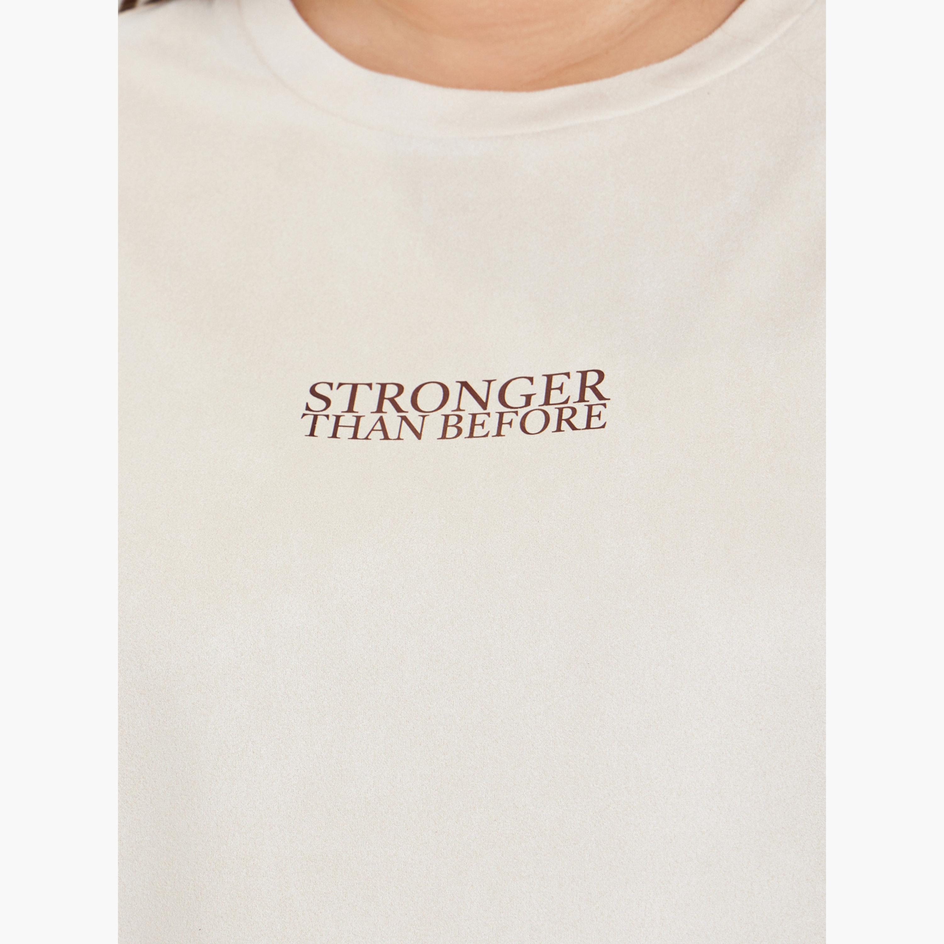 تيشيرت بأكمام قصيرة وطبعة كتابة مقاس كبير-women-clothing-tshirts-image-3