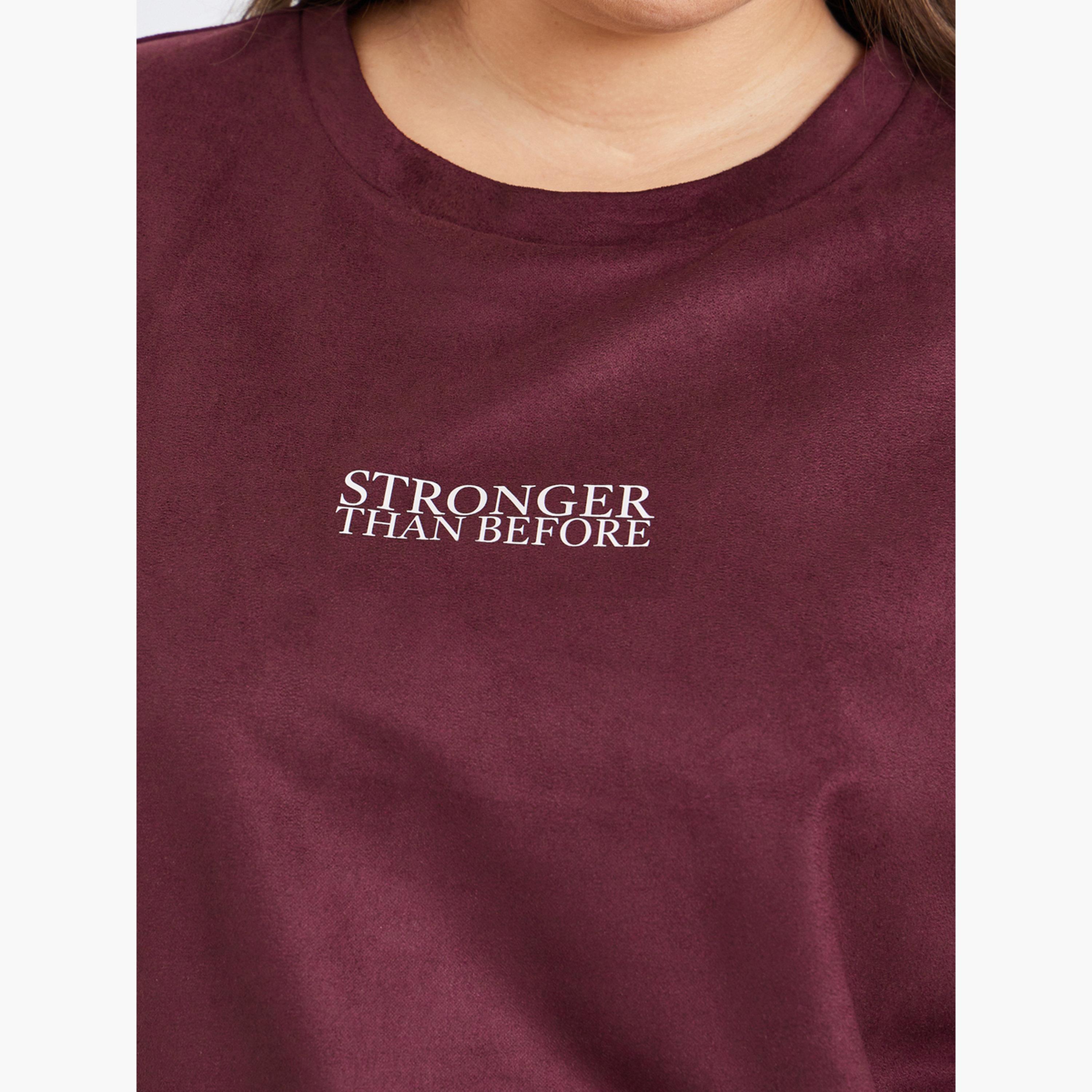 تيشيرت بأكمام قصيرة وطبعة كتابة مقاس كبير-women-clothing-tshirts-image-4