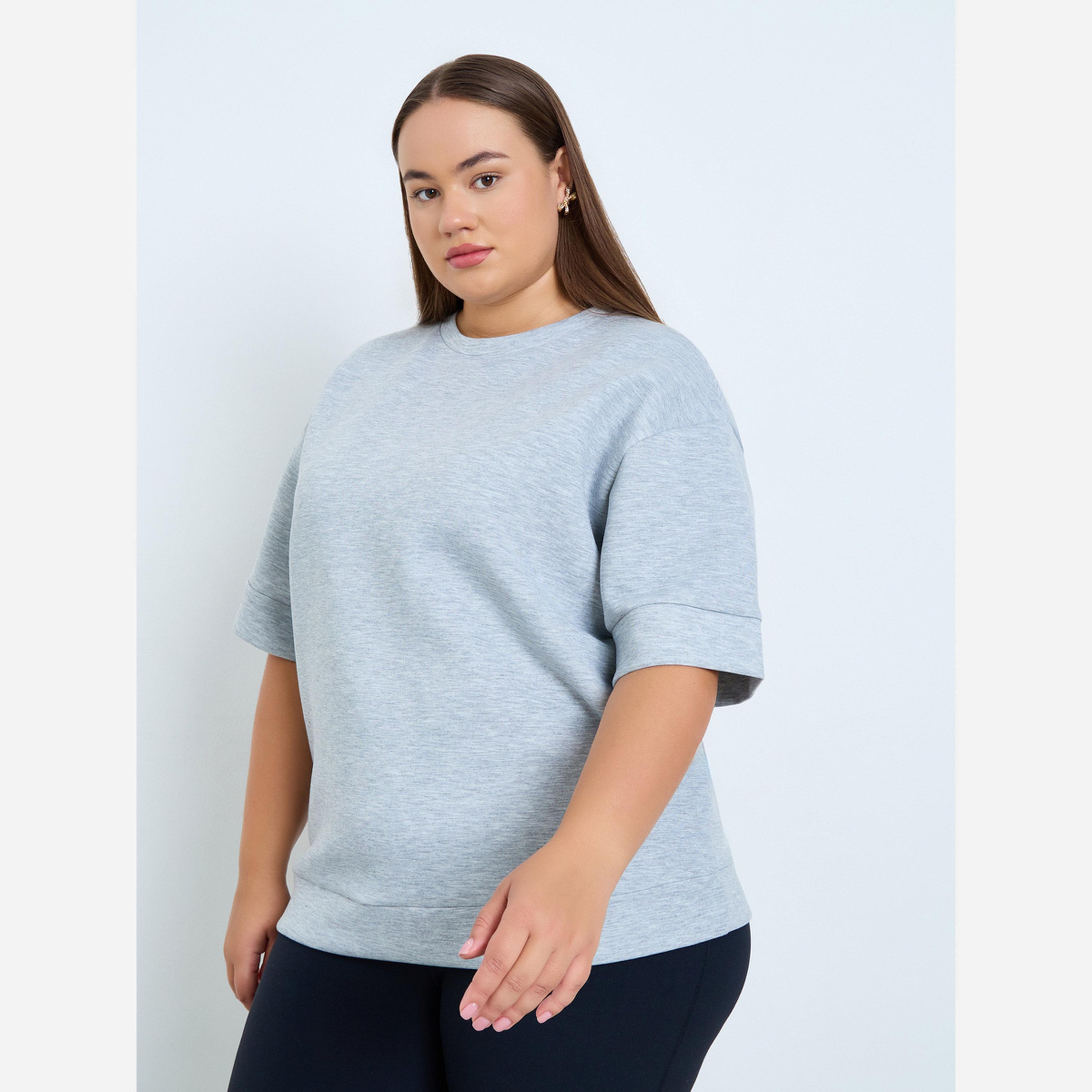 Styli Plus Size Grey Short Sleeve T-Shirt-women-clothing-tshirts-image-1