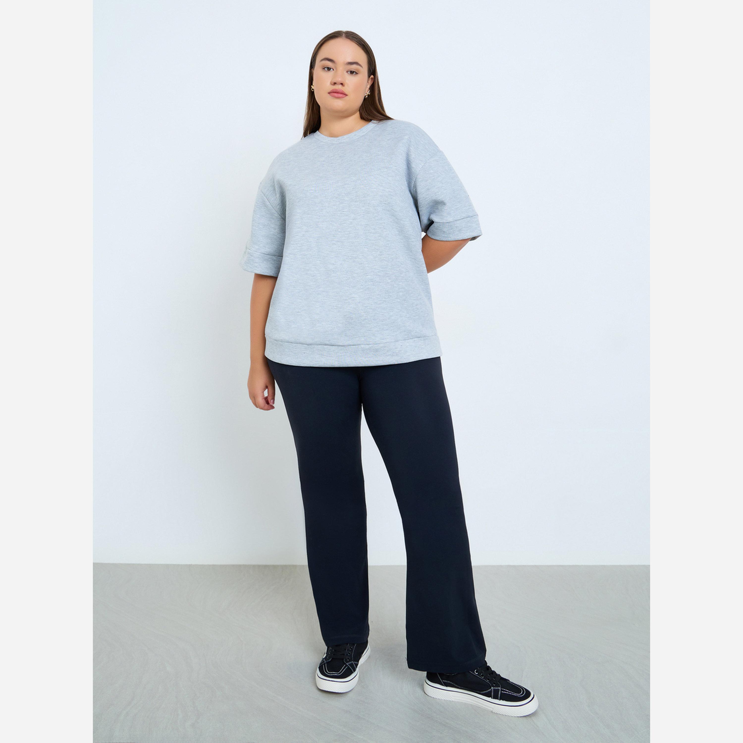 Styli Plus Size Grey Short Sleeve T-Shirt-women-clothing-tshirts-image-2