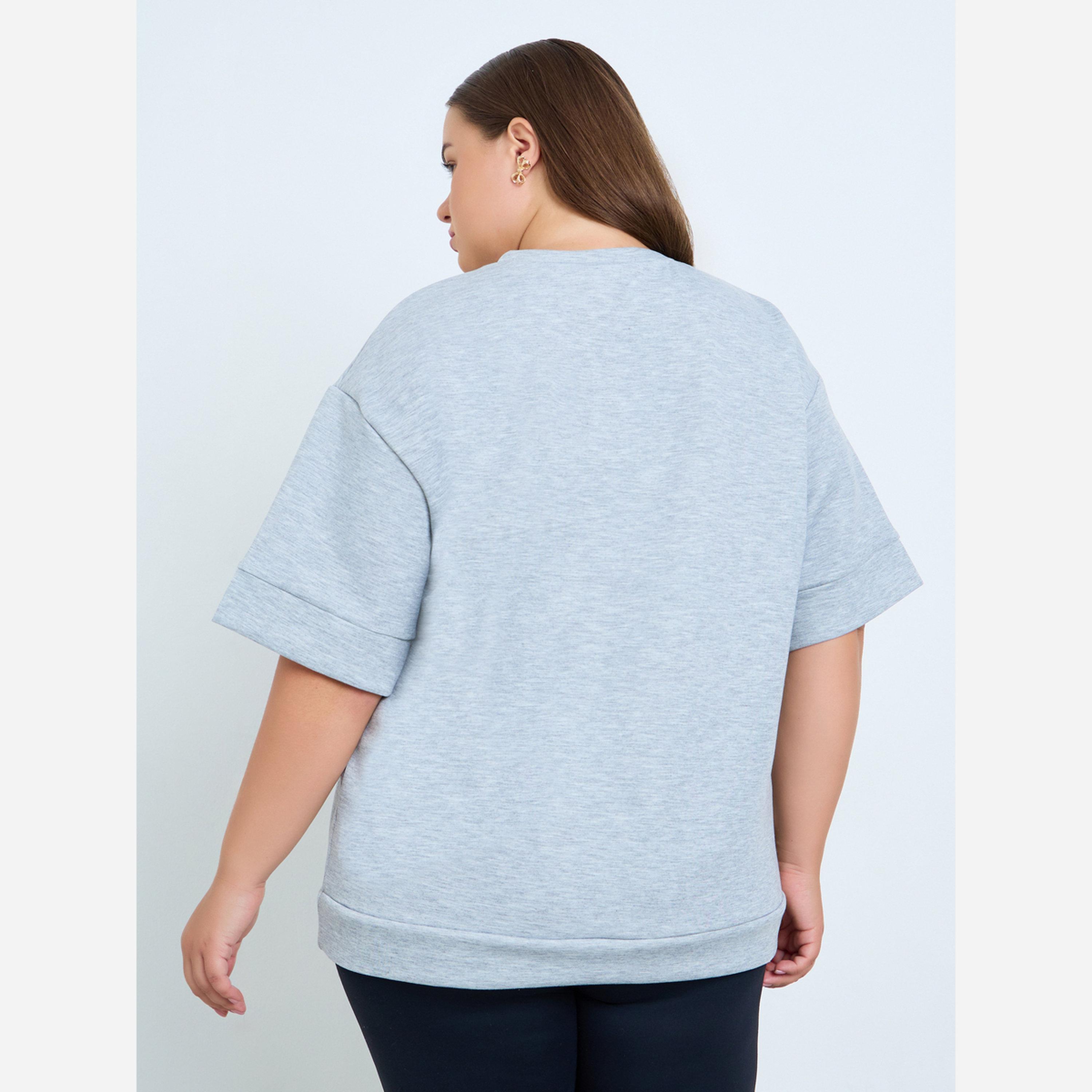 Styli Plus Size Grey Short Sleeve T-Shirt-women-clothing-tshirts-image-4