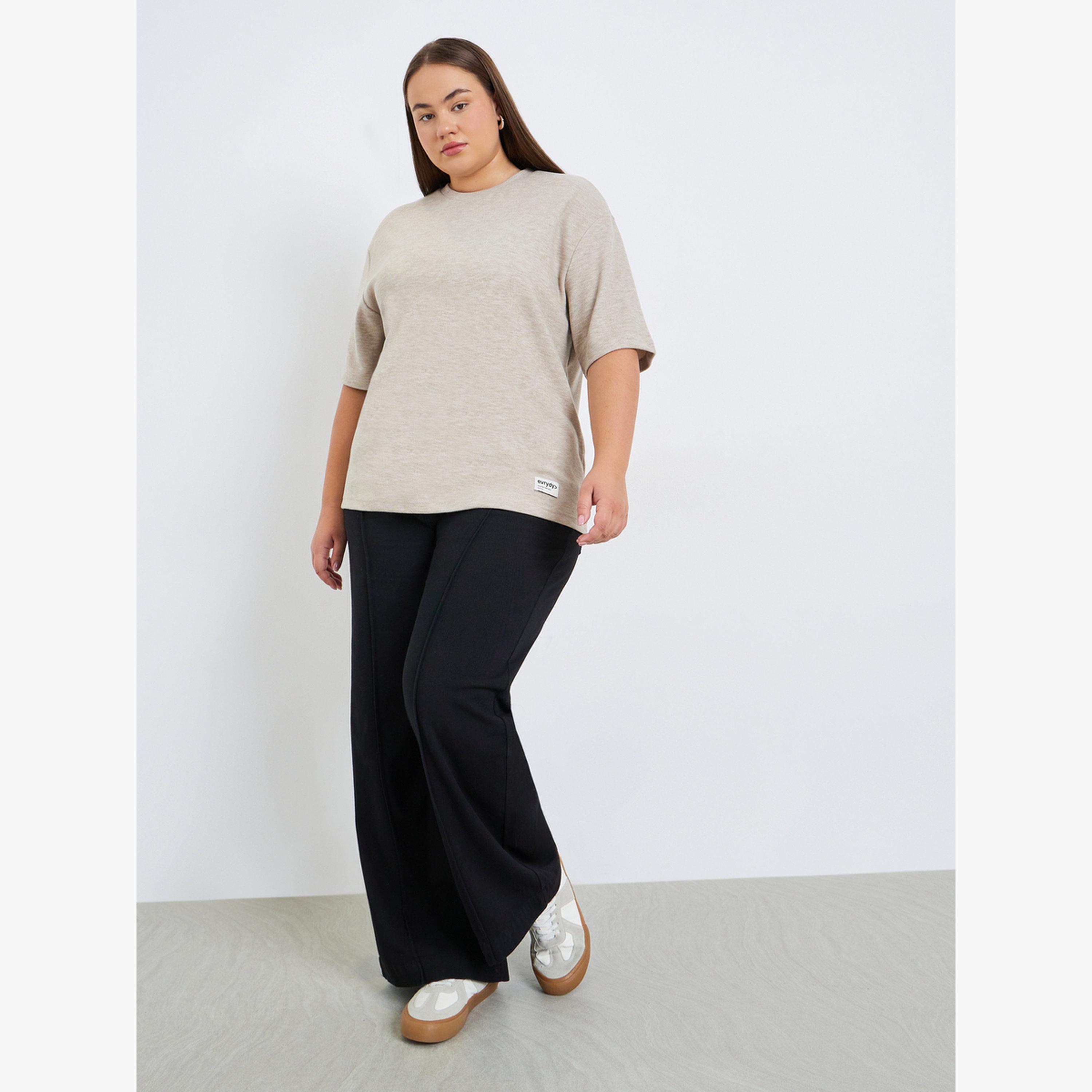 Styli Plus Size Beige Short Sleeve T-Shirt-women-clothing-tshirts-image-2