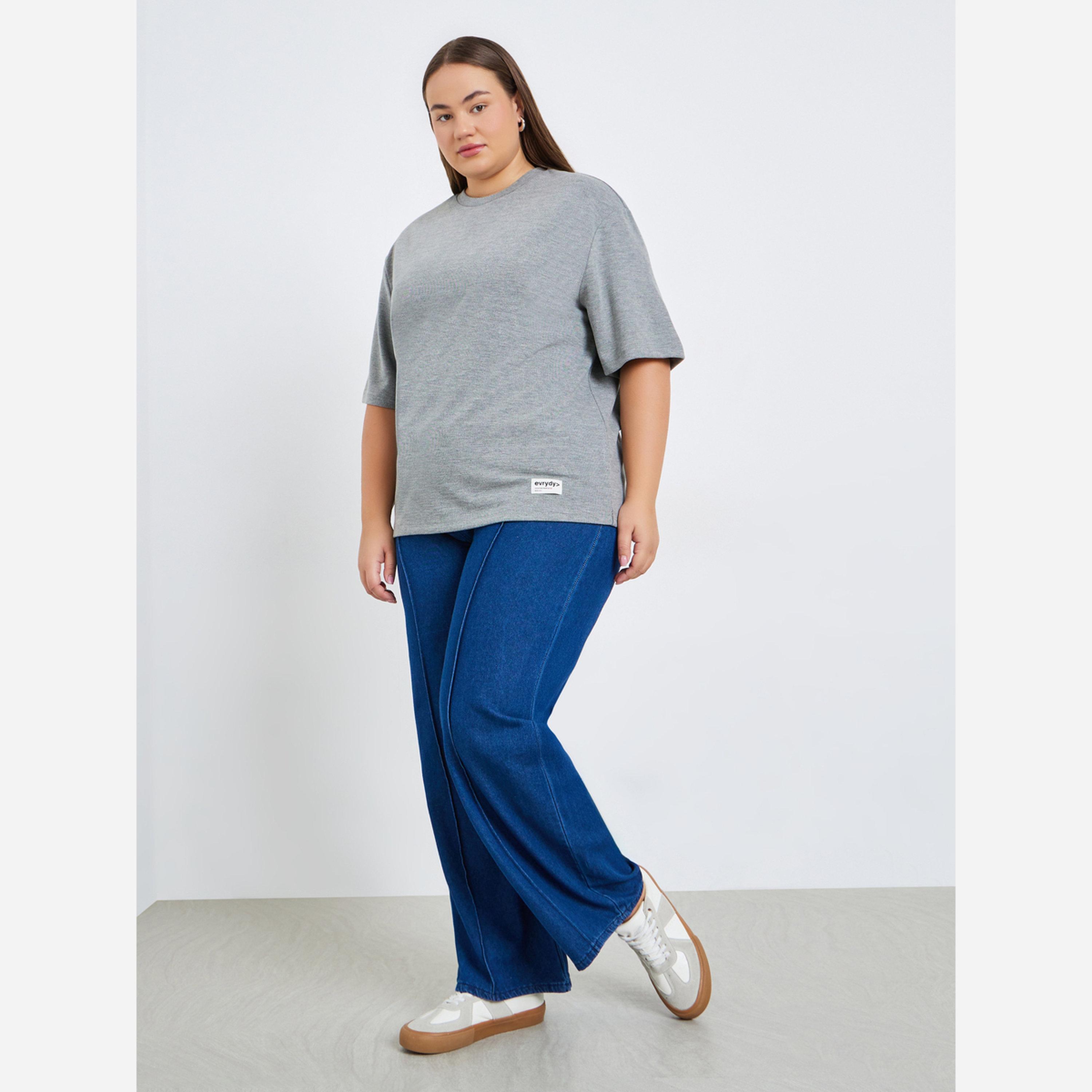 Styli Plus Size Grey Short Sleeve T-Shirt-women-clothing-tshirts-image-2