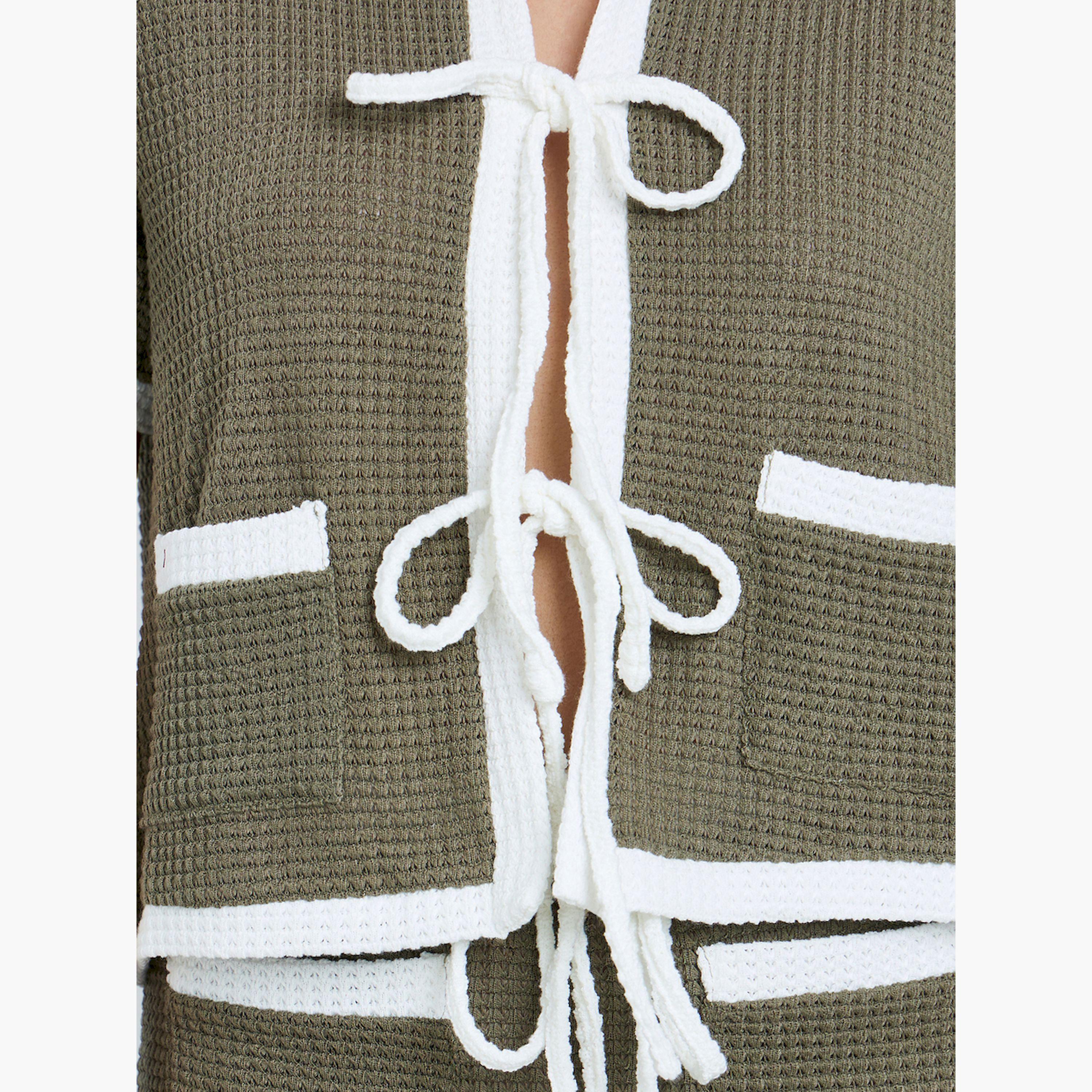 طقم كنزة وتنورة بلون زيتوني مع حواف متباينة-women-clothing-coordsets-image-6
