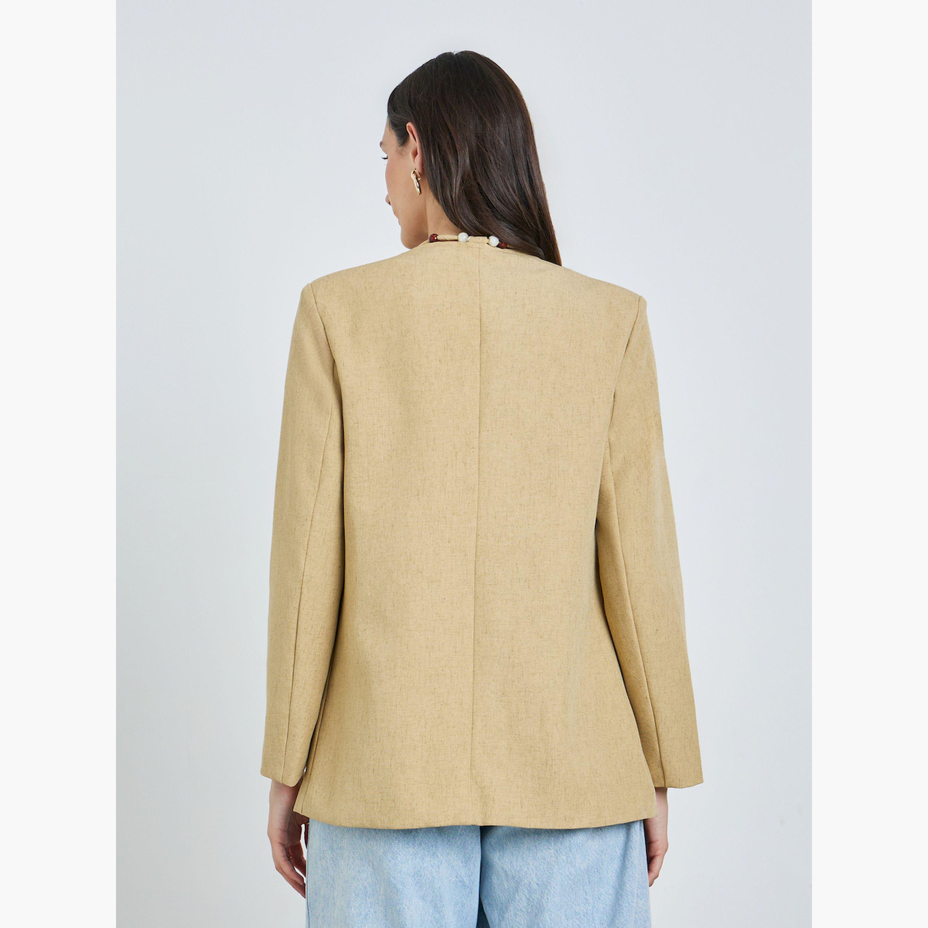 Take Two Women's Solid Pocket Detail Beaded Decor Neck Long Sleeve Jacket-women-winterwear-coatsandjackets-jackets-image-4