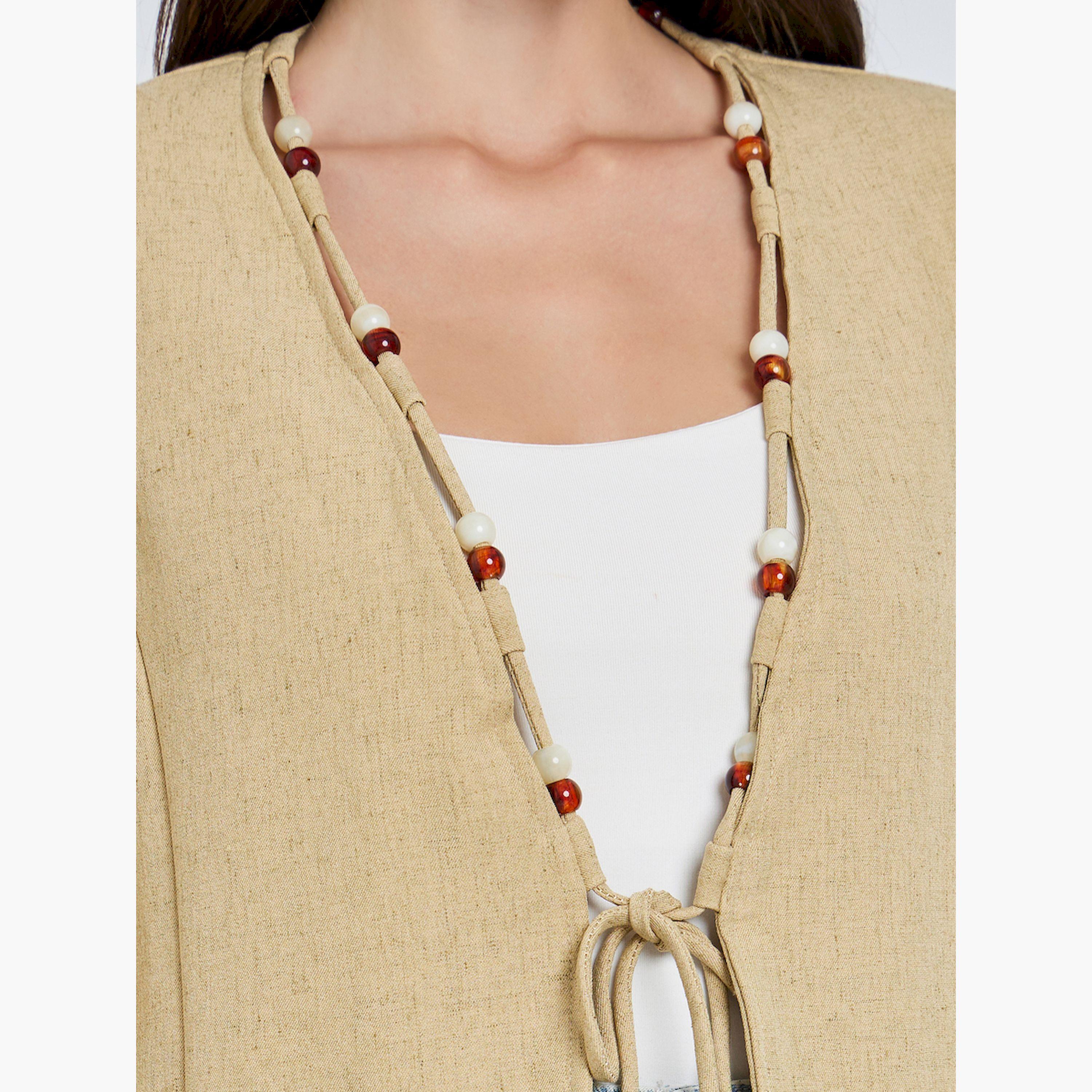 Take Two Women's Solid Pocket Detail Beaded Decor Neck Long Sleeve Jacket-women-winterwear-coatsandjackets-jackets-image-5