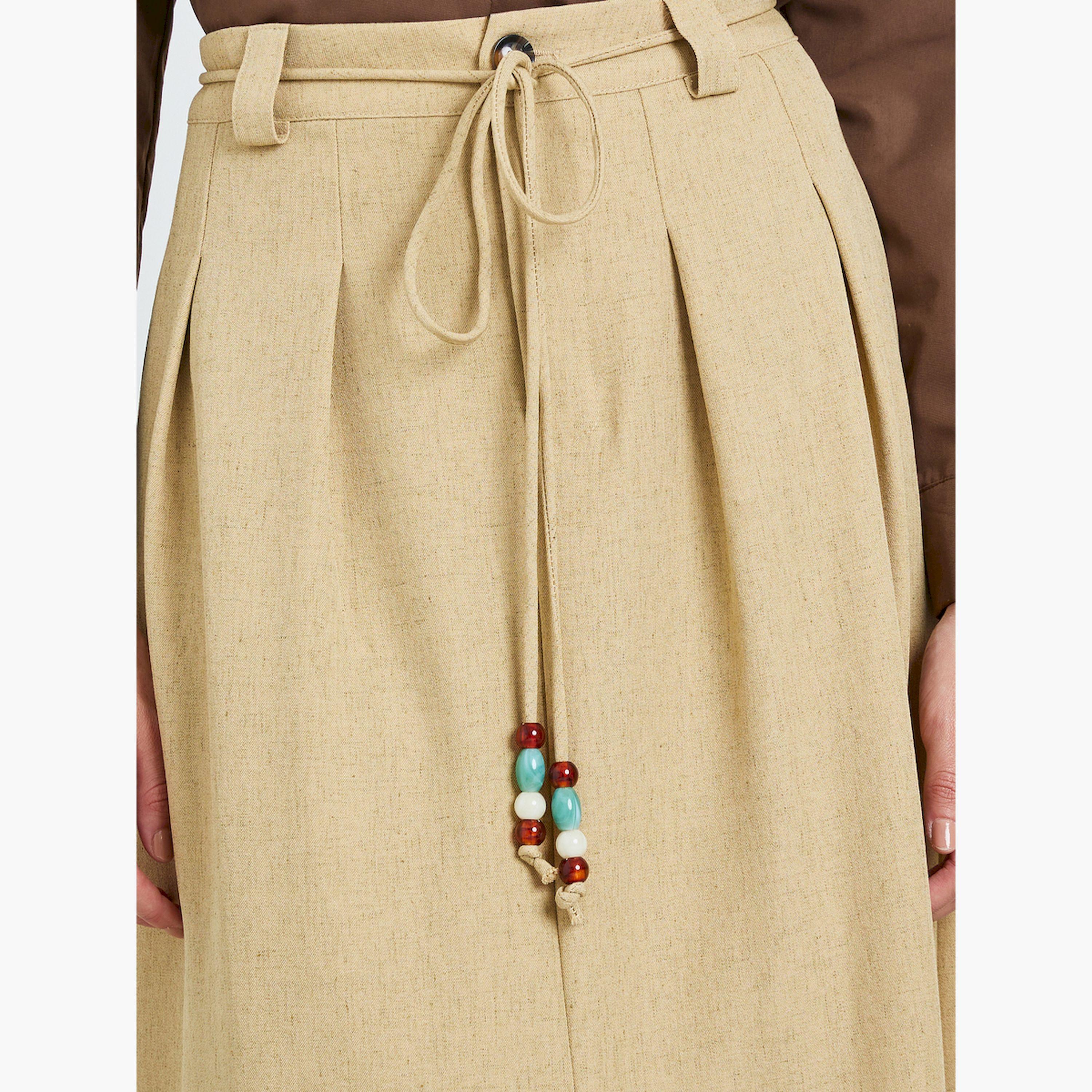 تيك تو × ستايلي - تنورة نسائية سادة بثنيات ورباط عند الخصر وفتحة جانبية-women-clothing-bottoms-skirts-image-3
