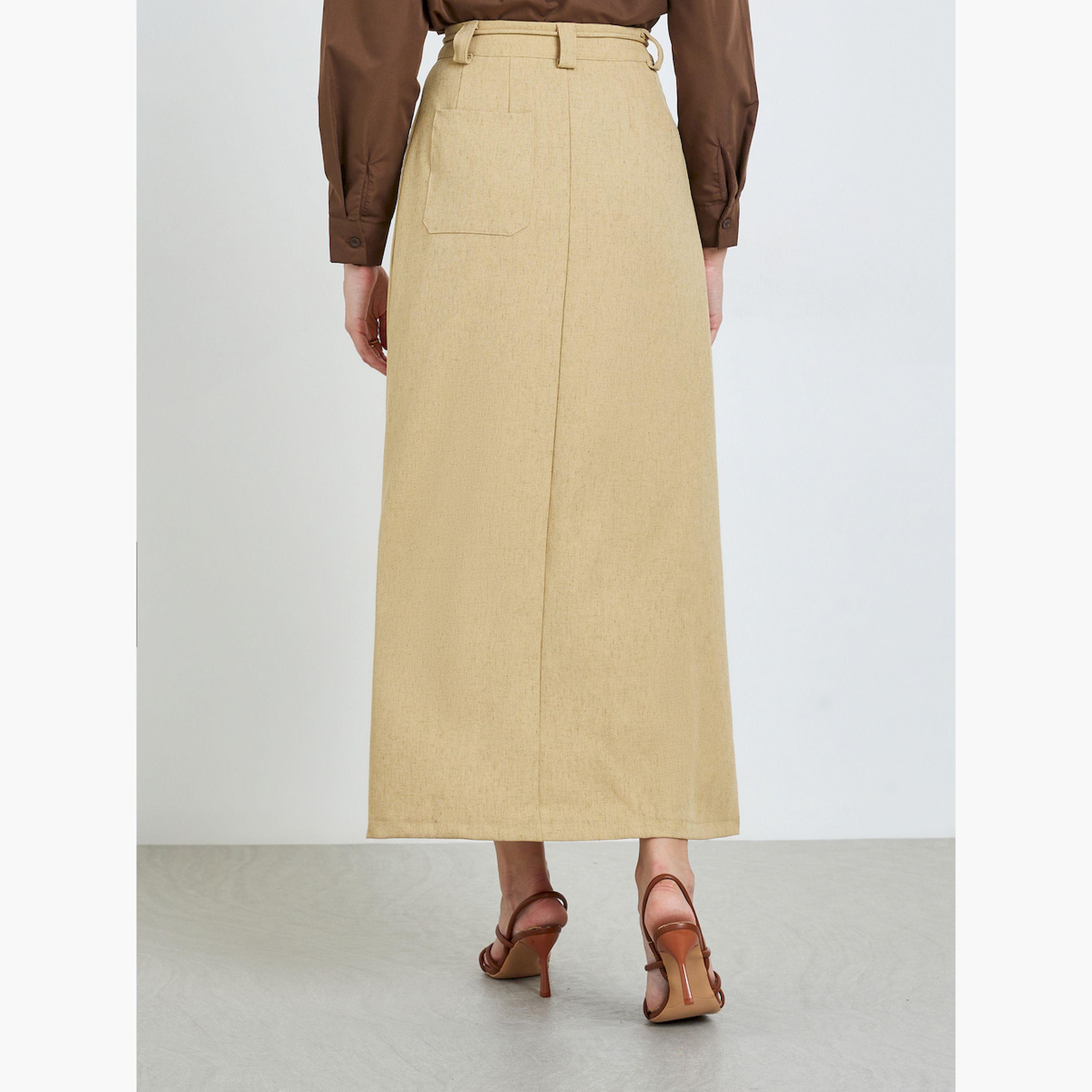 تيك تو × ستايلي - تنورة نسائية سادة بثنيات ورباط عند الخصر وفتحة جانبية-women-clothing-bottoms-skirts-image-4