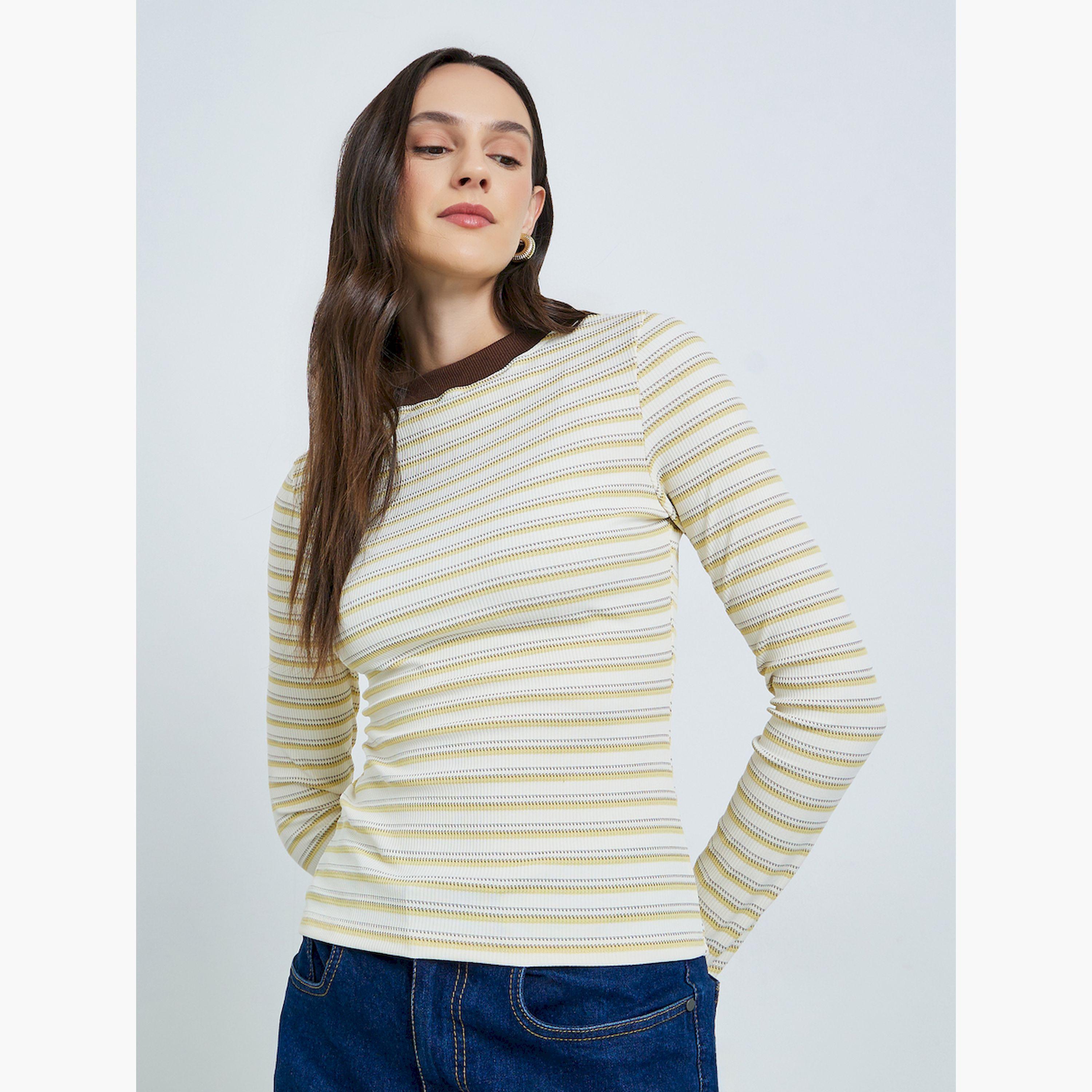 Take Two Women's Striped Round Neck Long Sleeve Top-women-clothing-tshirts-image-1