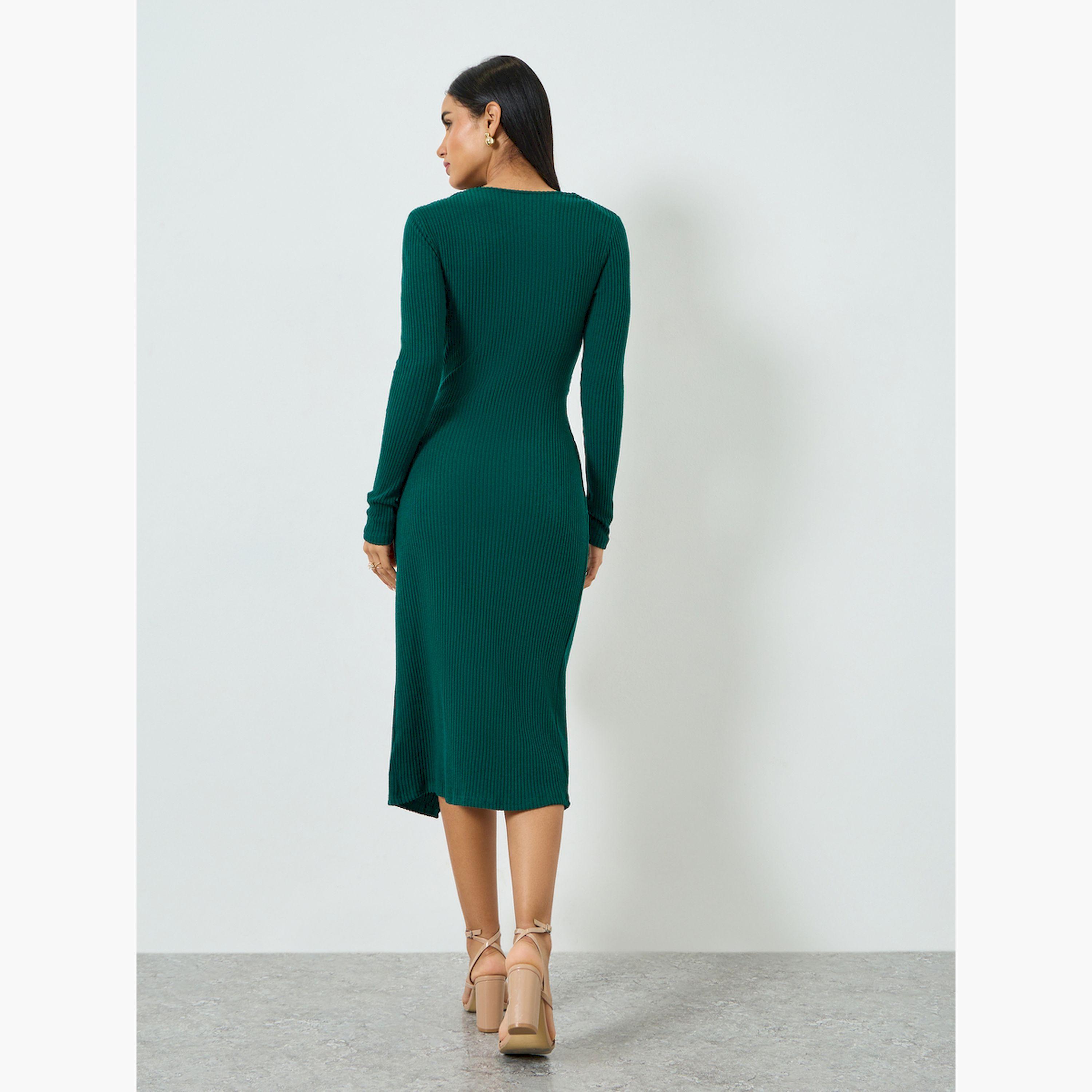 تيك تو × ستايلي - فستان ميدي أخضر ملفوف من الأمام-women-clothing-dresses-image-6