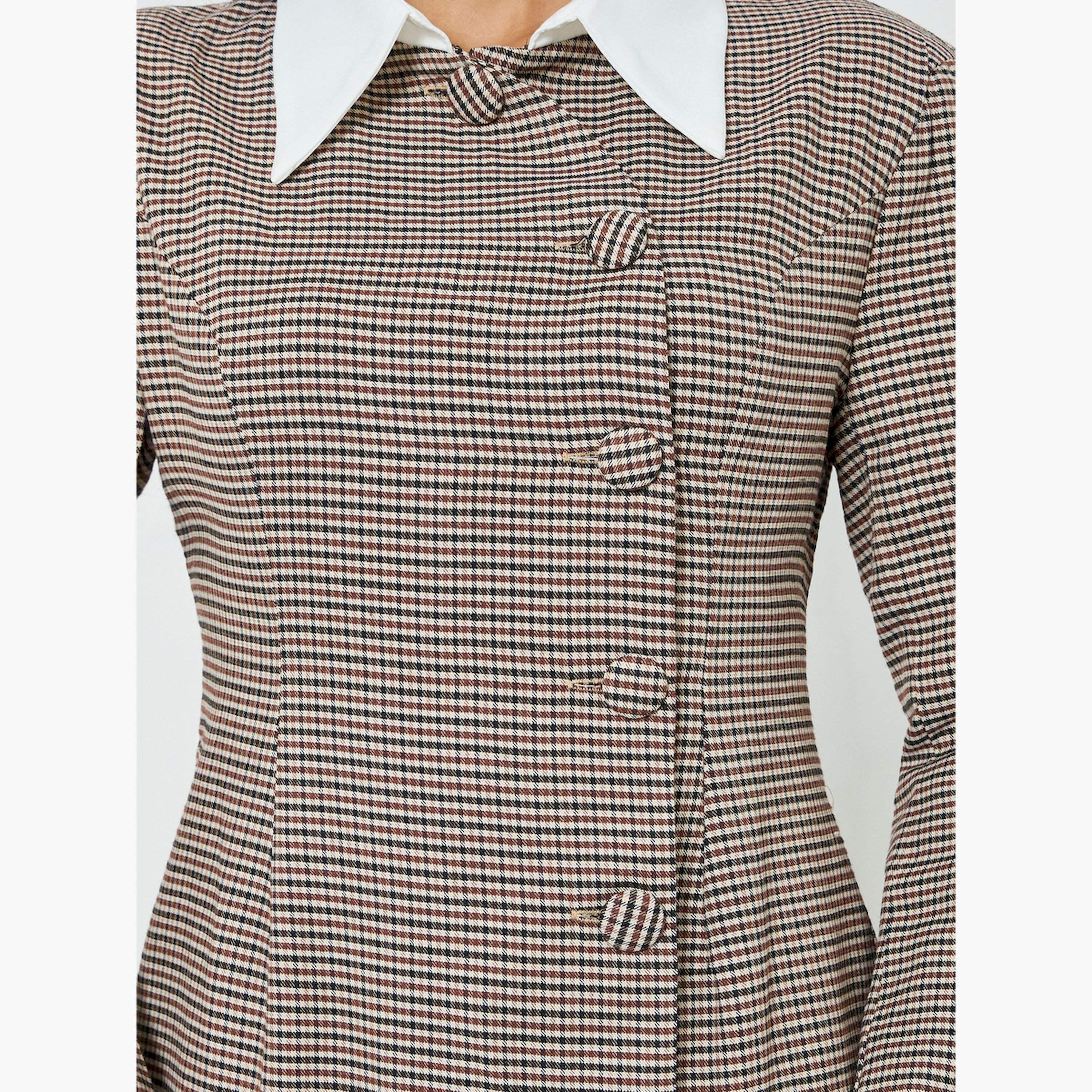Take Two X Styli Brown Checked Mini Dress with Buttons-women-clothing-dresses-image-4