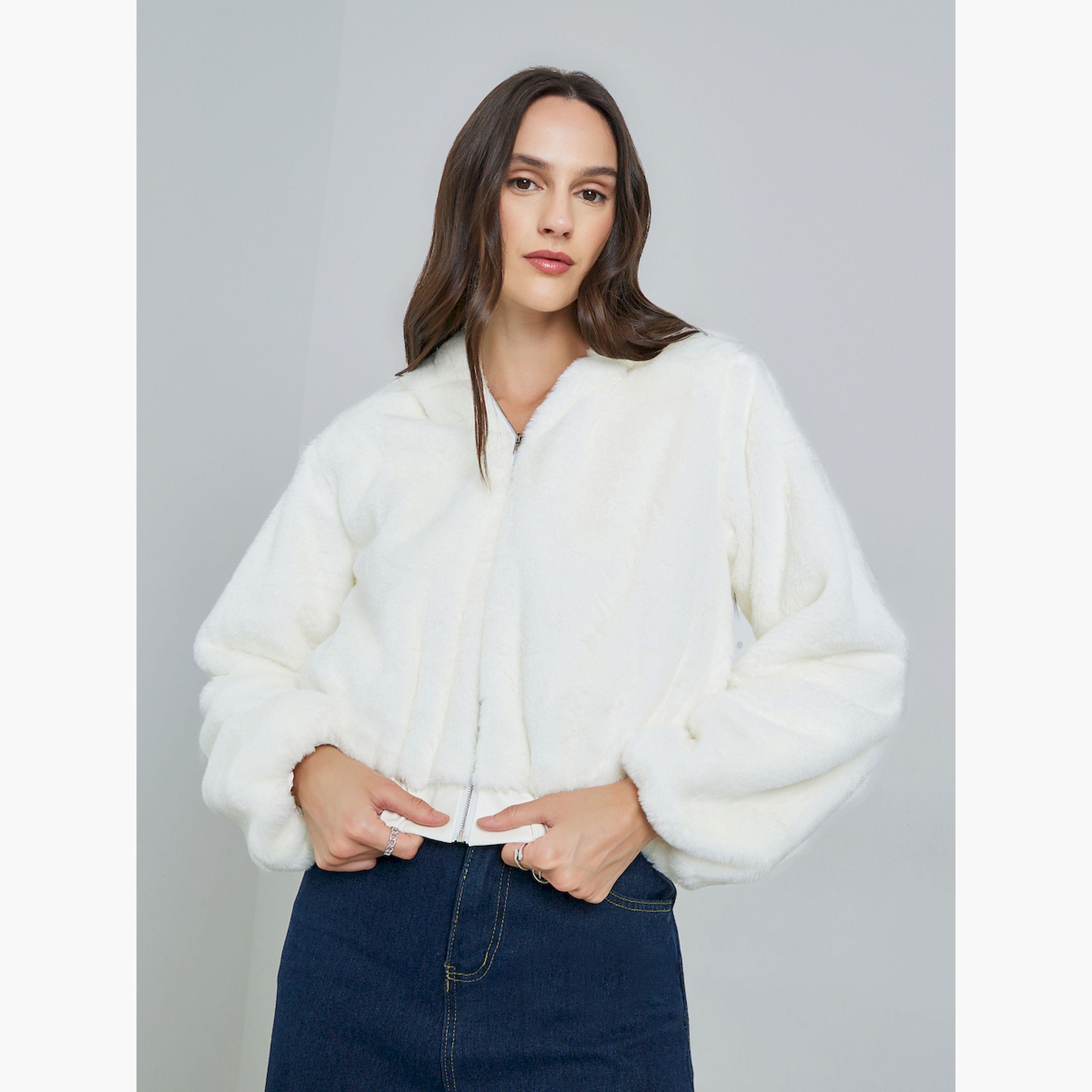 Take Two Women's Solid Fake Fur Zip Up Hoodie Coat-women-winterwear-coatsandjackets-jackets-image-1